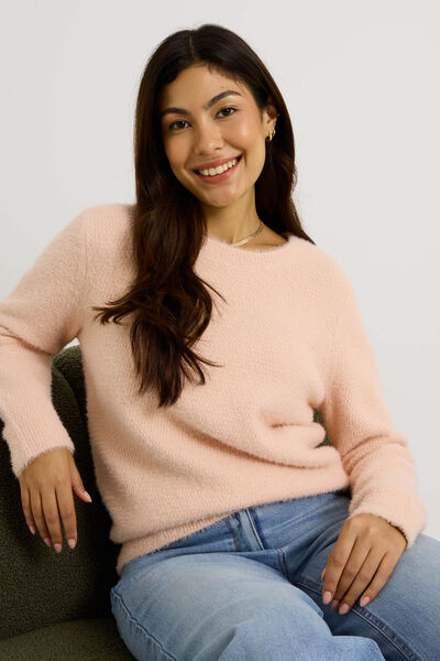 Pull fluffy à col rond femme