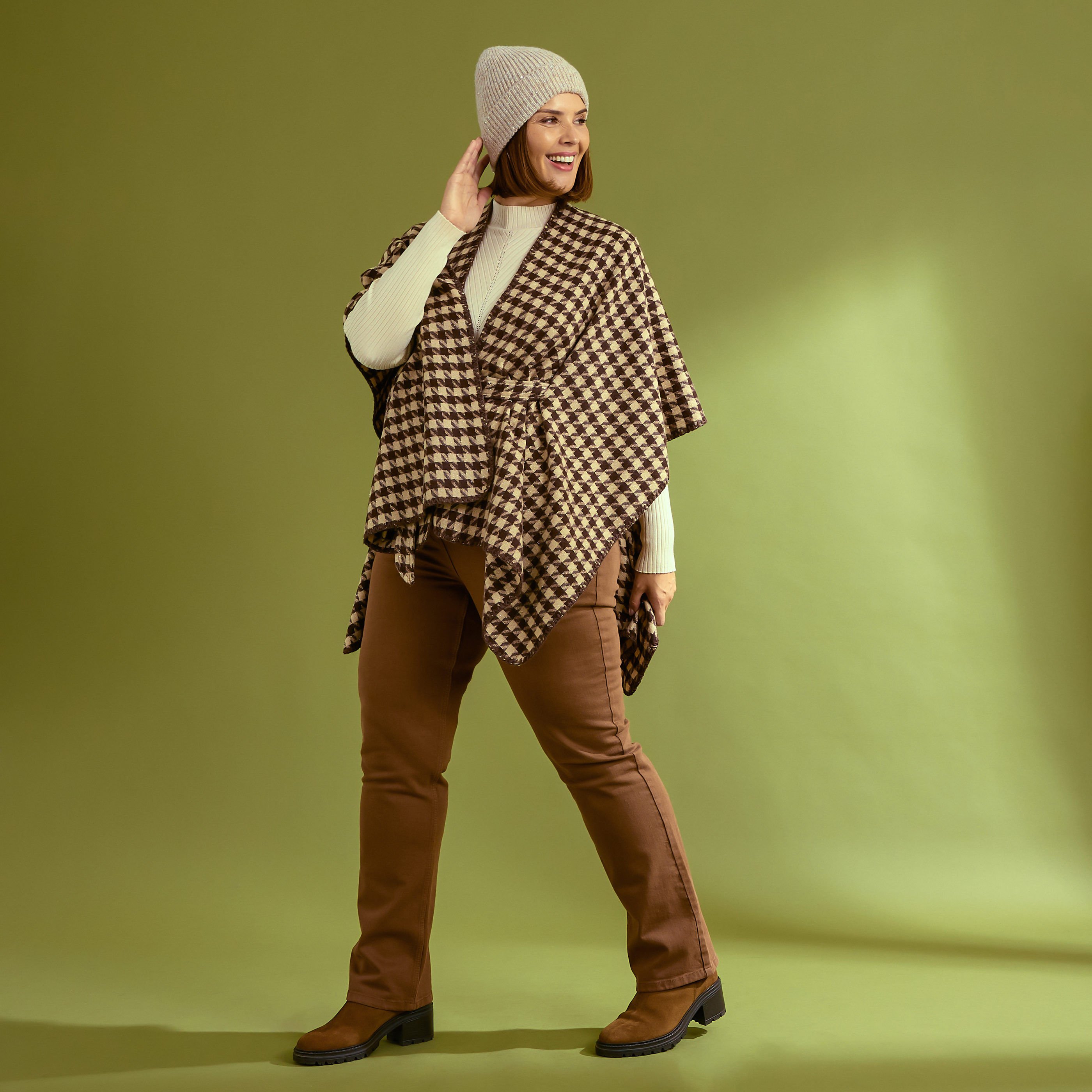 Poncho ceintur&eacute; ouvert &agrave; l'avant femme