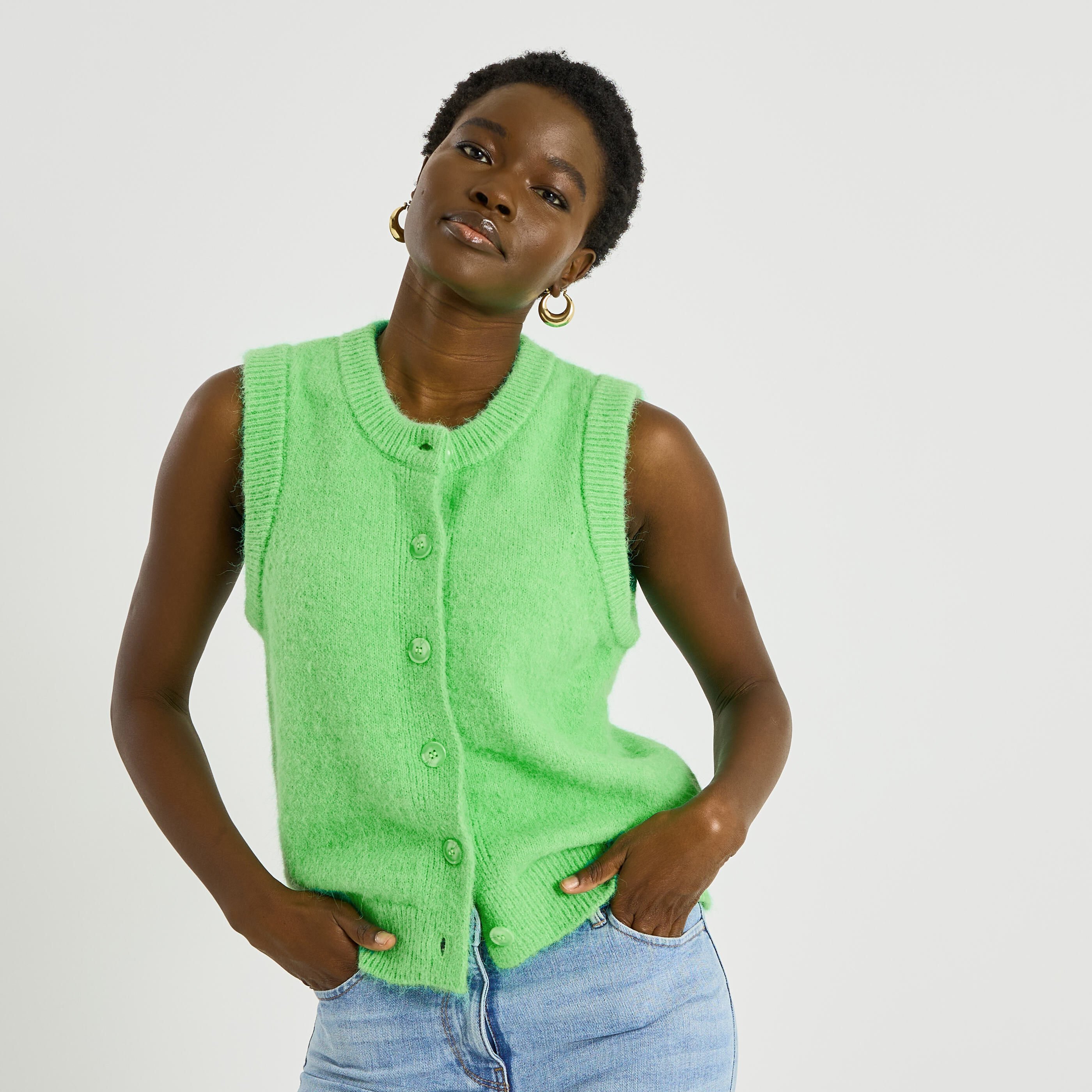 Gilet sans manches &agrave; col rond femme