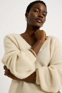 Pull fluffy à col V femme