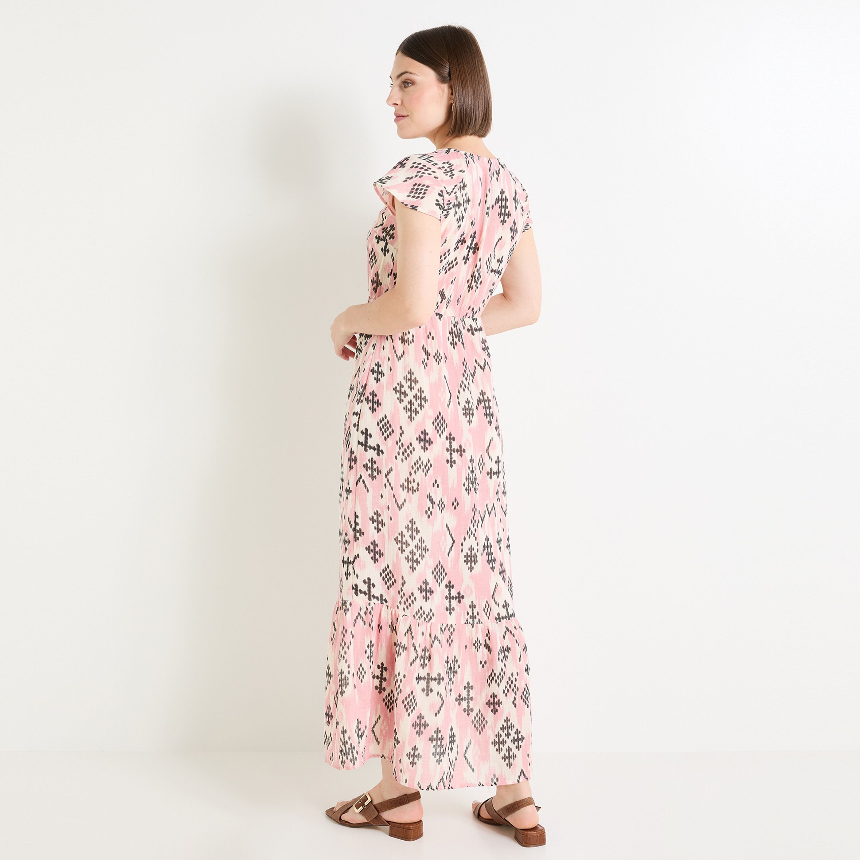 Robe longue imprim&eacute;e femme