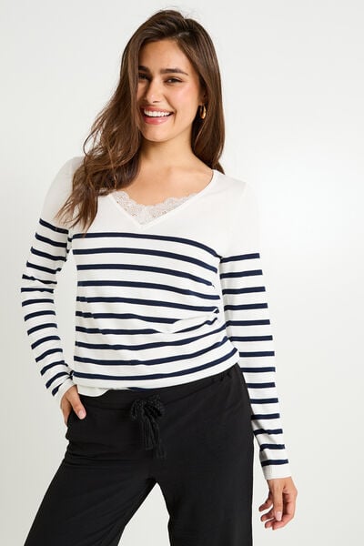 Pull col V guipure femme