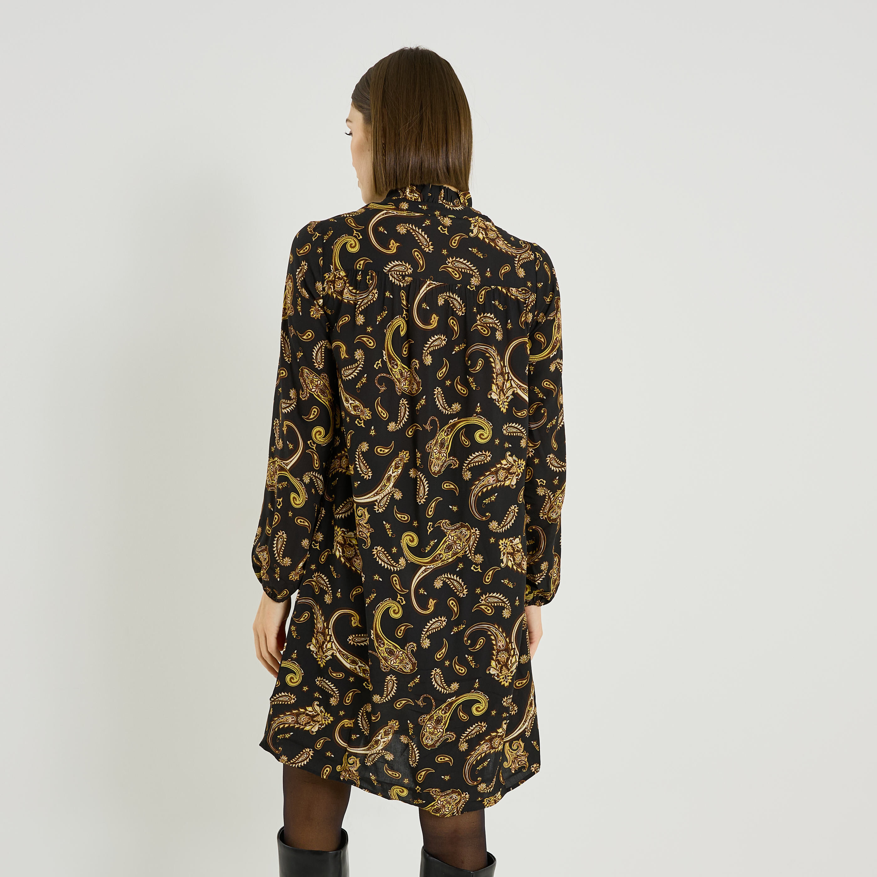 Robe col montant imprim&eacute; paisley 