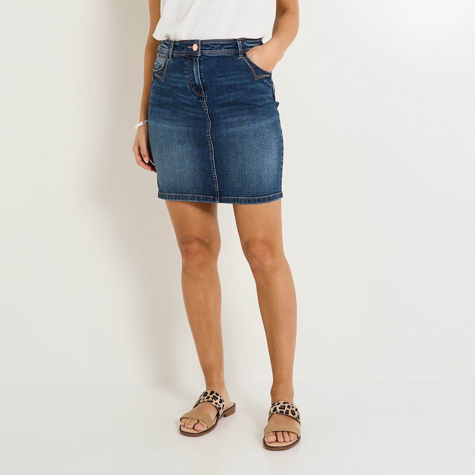 Jupe droite en denim femme