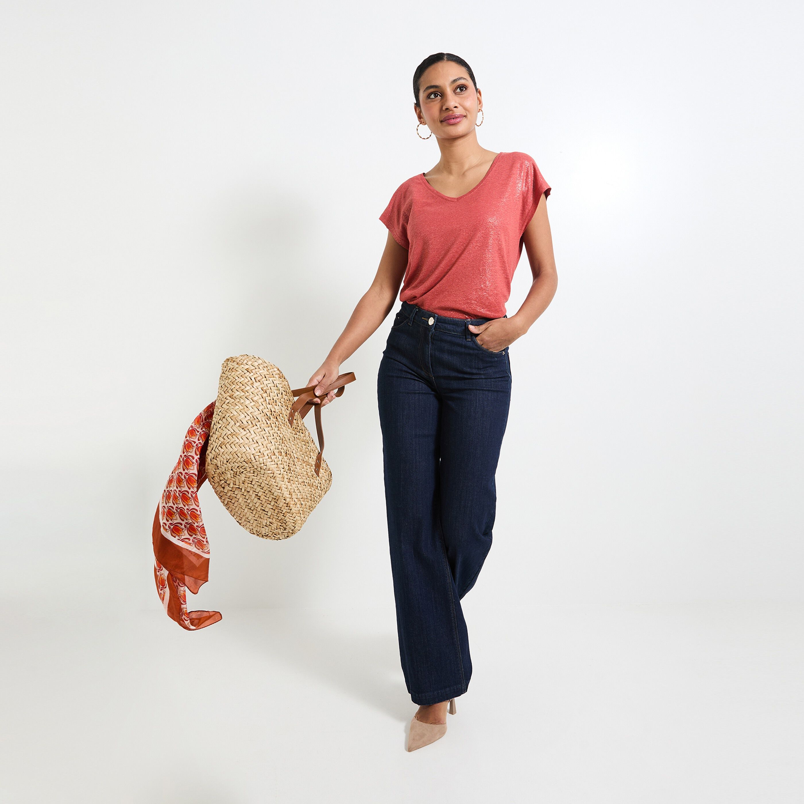 T-shirt en lin m&eacute;lang&eacute; femme