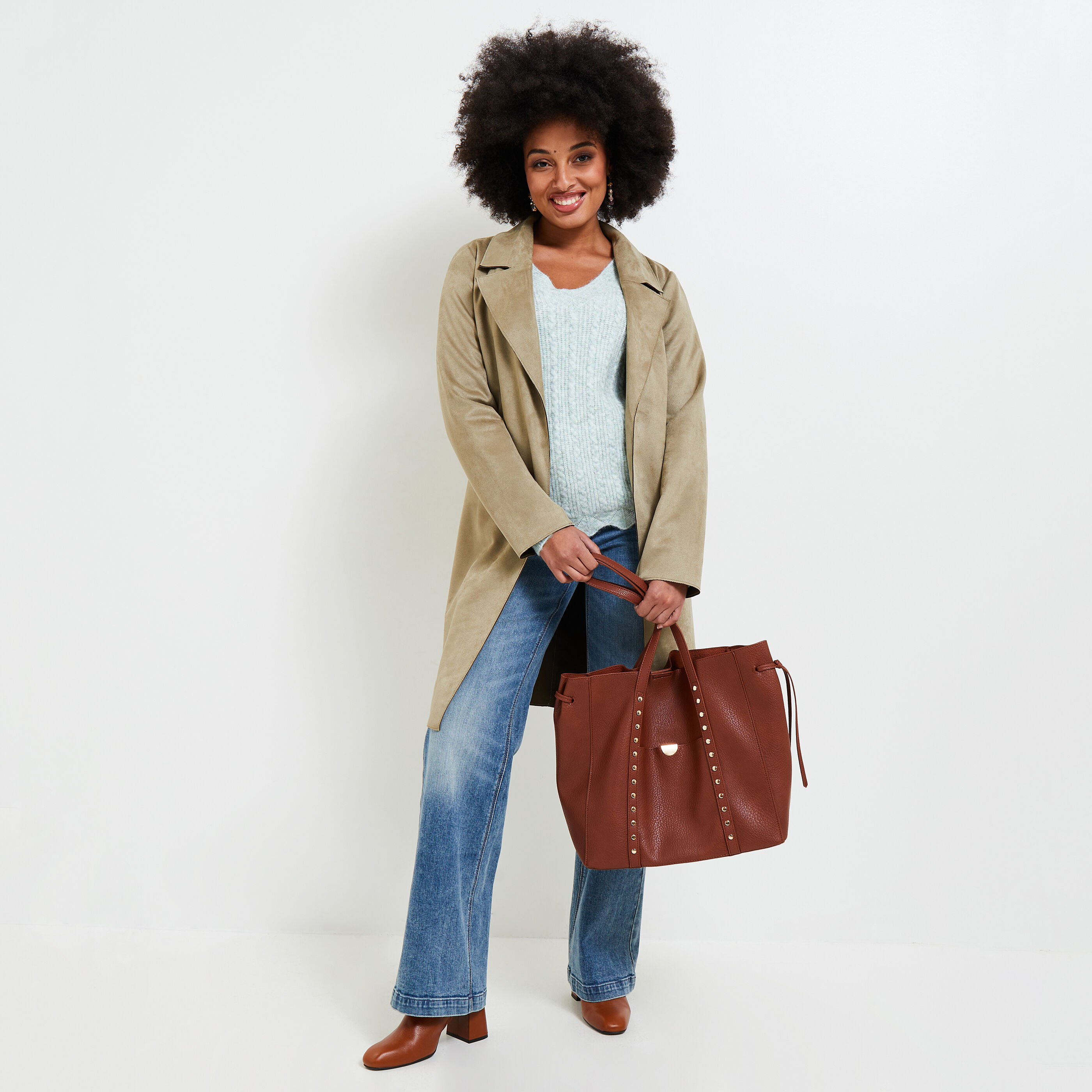 Manteau pardessus suedine femme KAKI Graindemalice