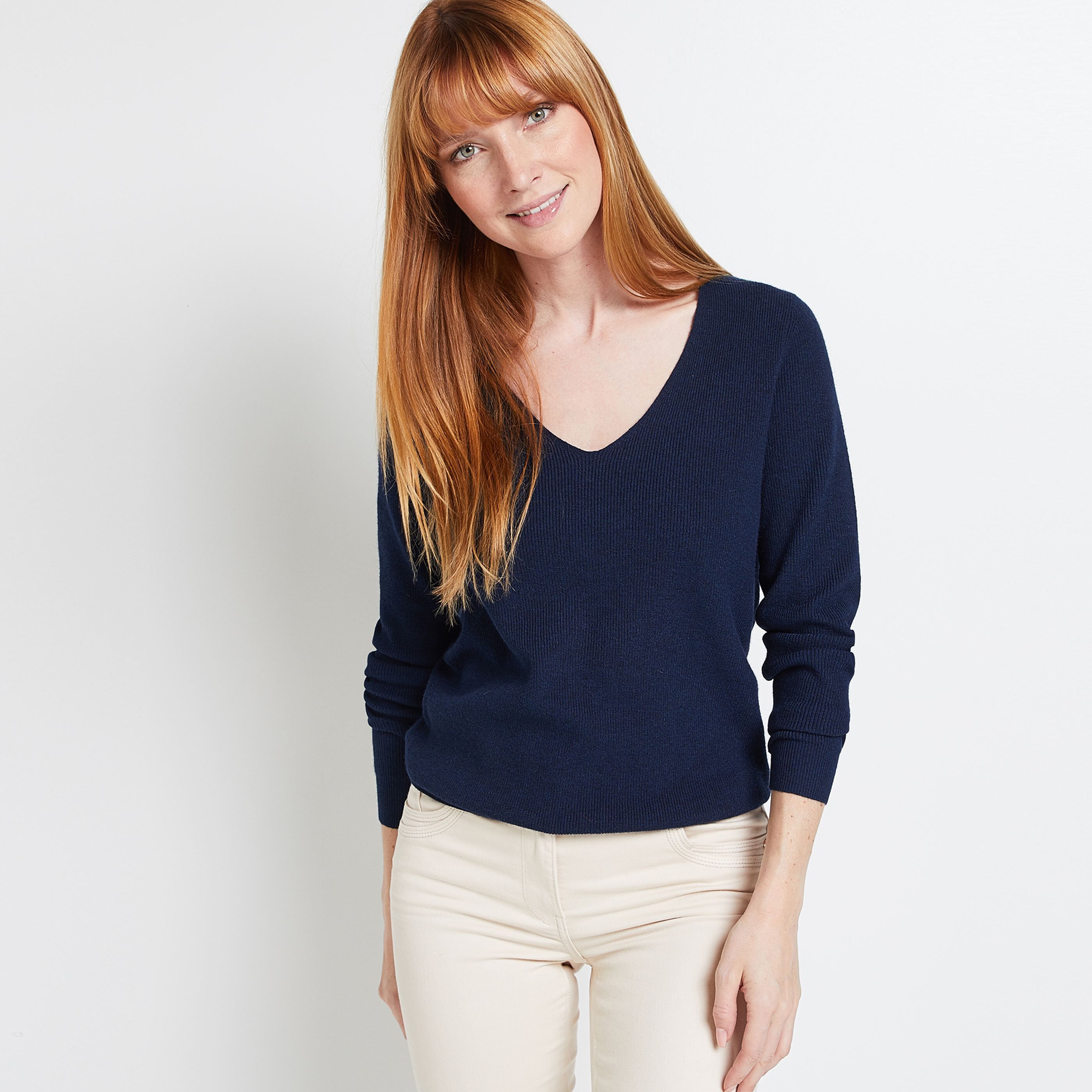 Pull col V dos en transparence femme Graindemalice