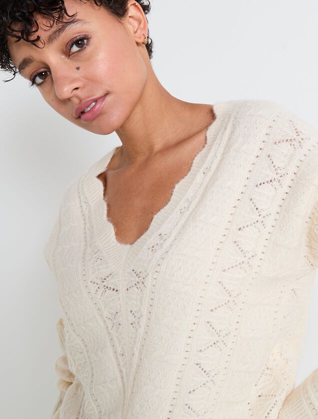 Pull col V femme