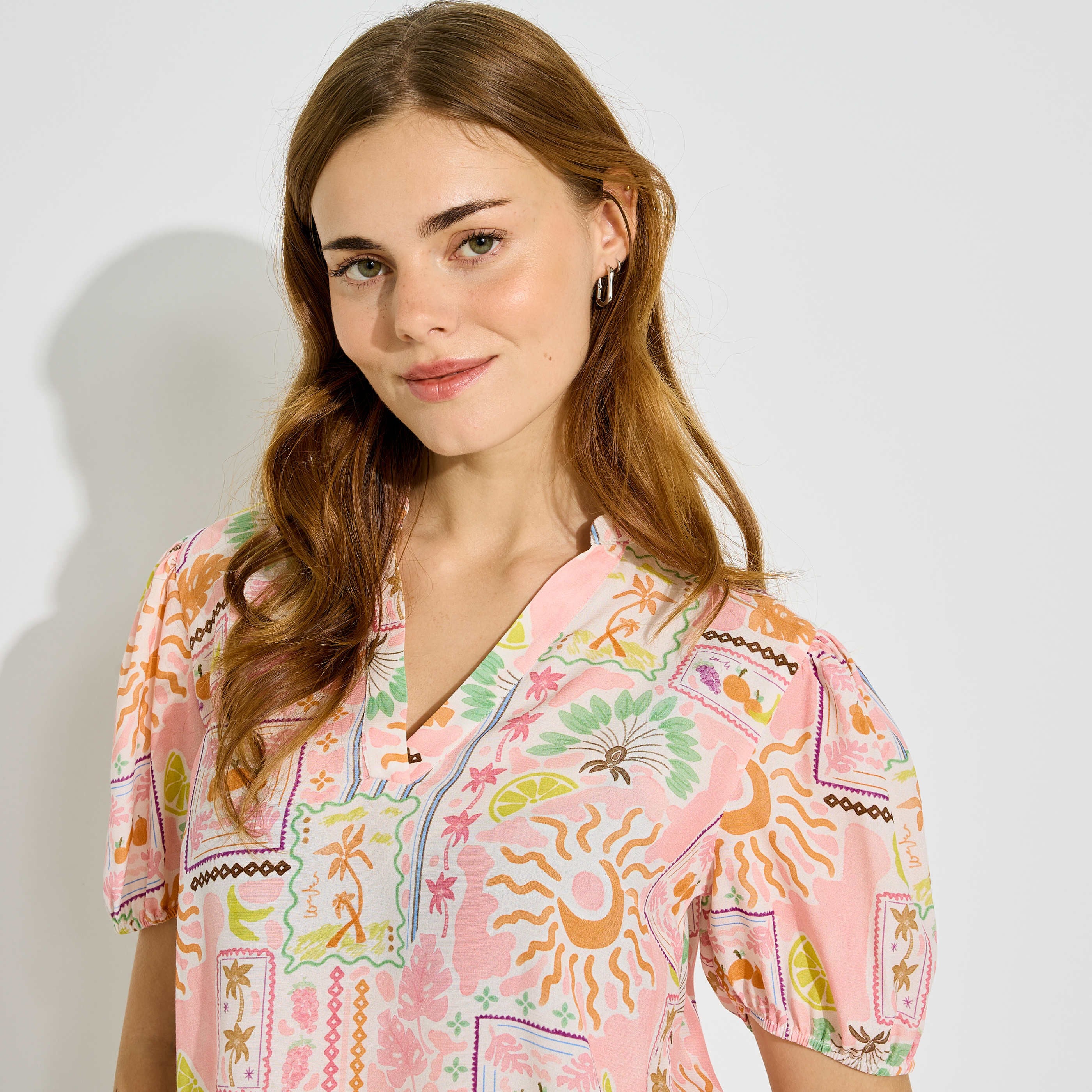 Blouse manches courtes imprim&eacute;e femme 