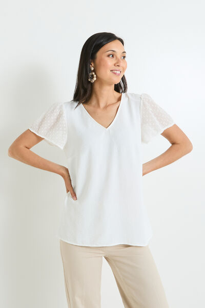 Blouse col V manches courtes femme
