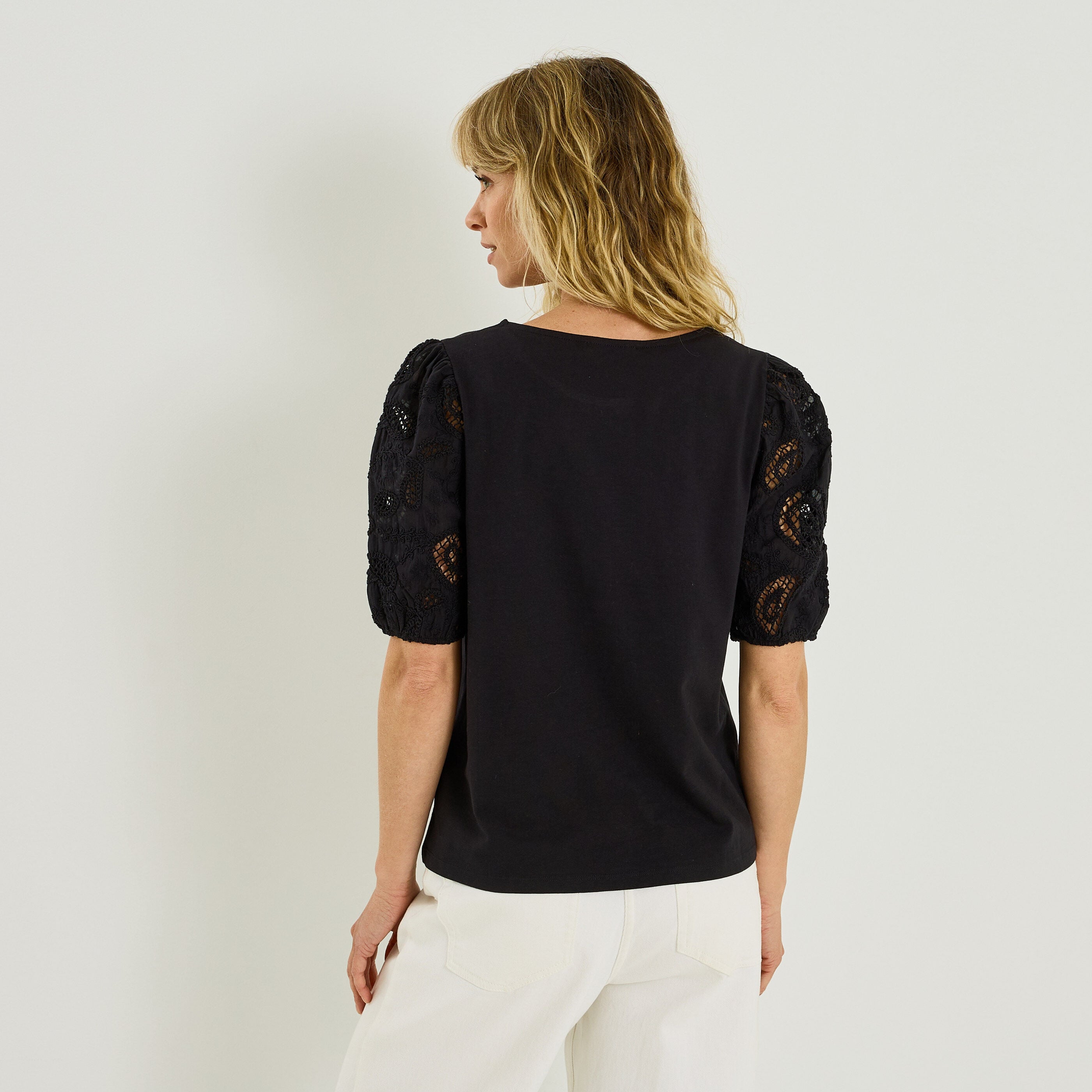 T-shirt manches broderie anglaise femme