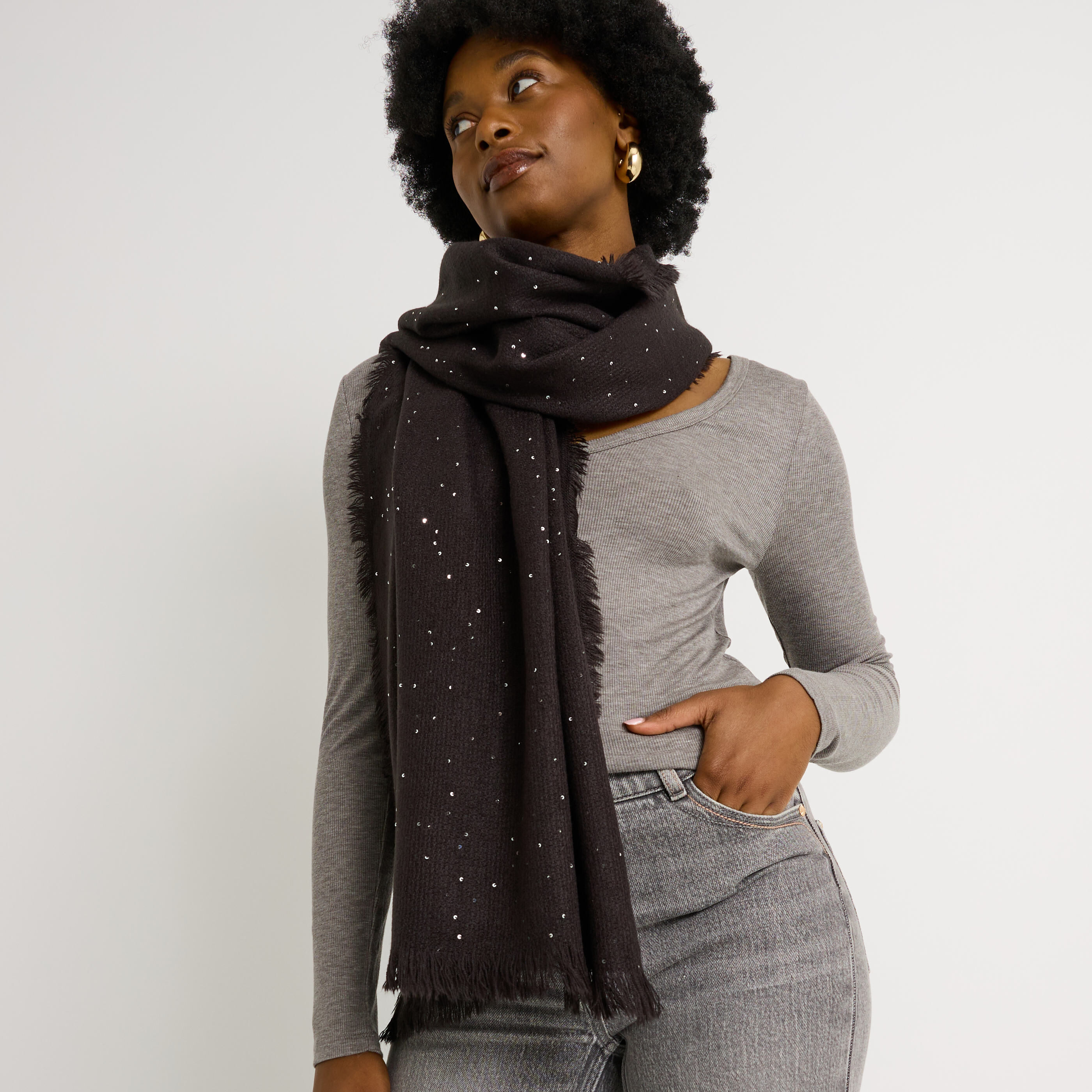 &Eacute;charpe unie &agrave; sequins femme