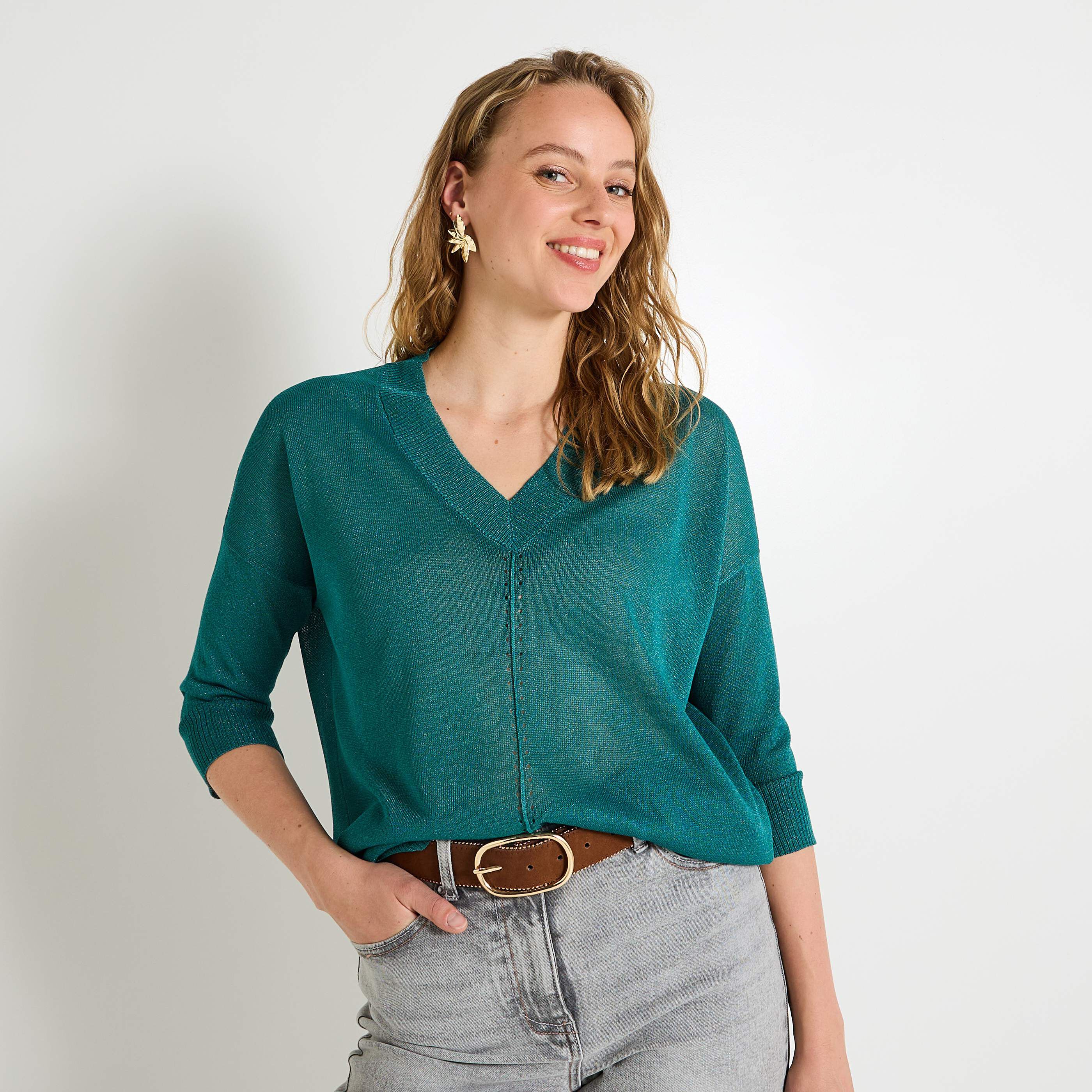 Pull col V femme