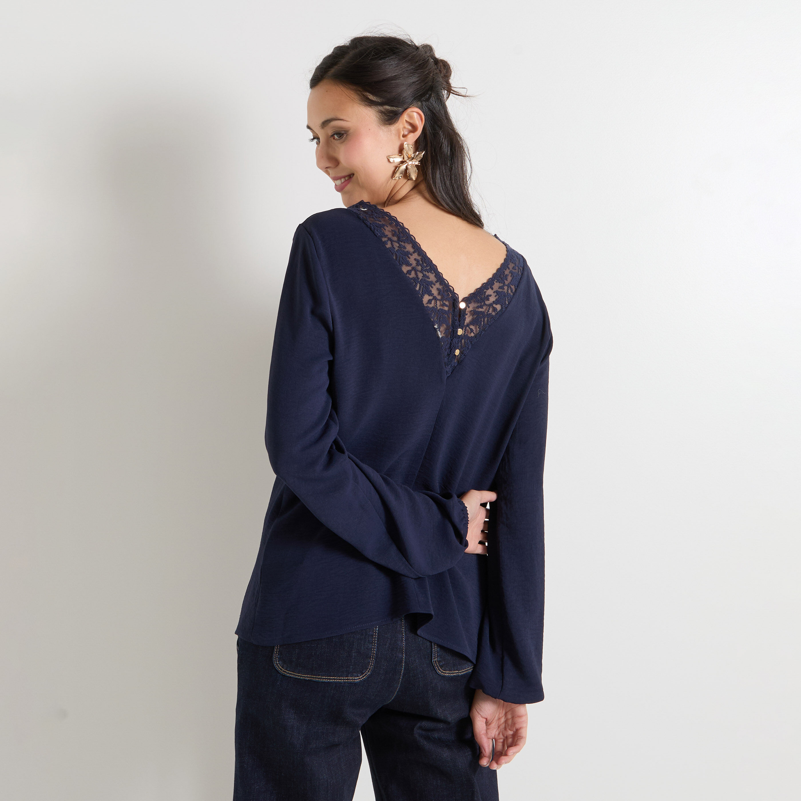Blouse col V manches longues femme MARINE Graindemalice