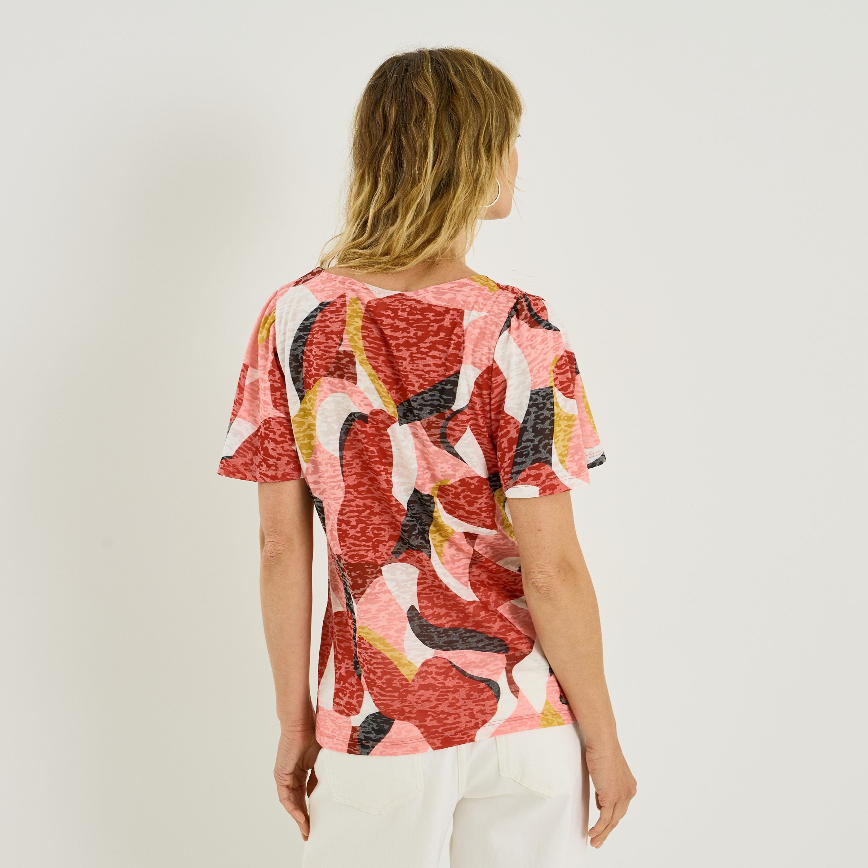 T-shirt imprim&eacute; manches volant&eacute;es femme