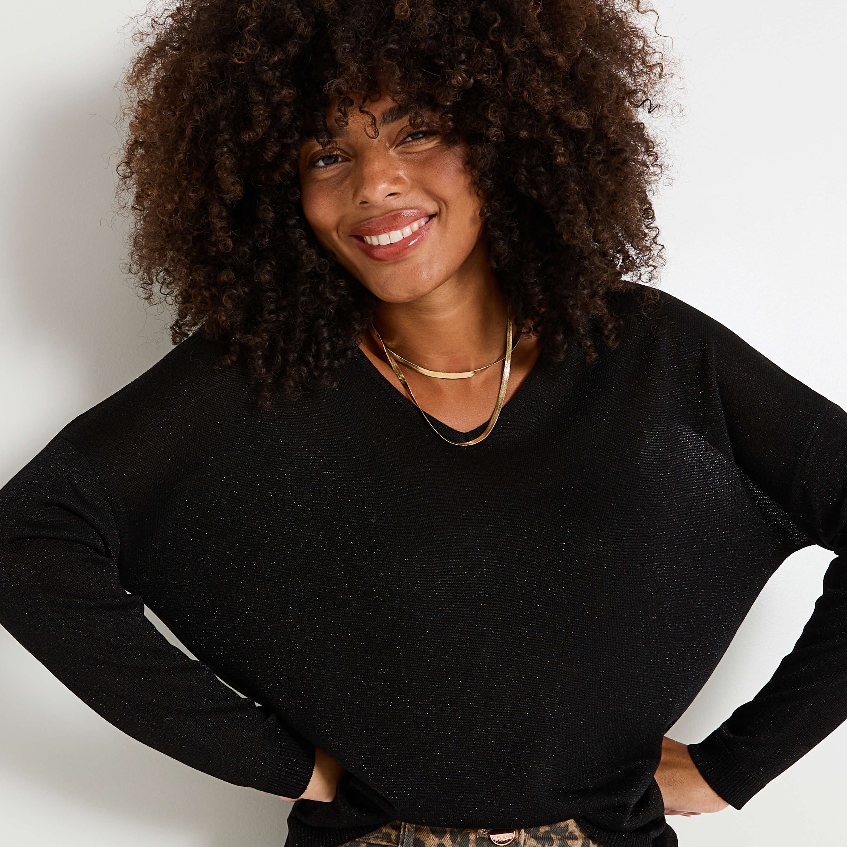 Pull brillant &agrave; col V femme