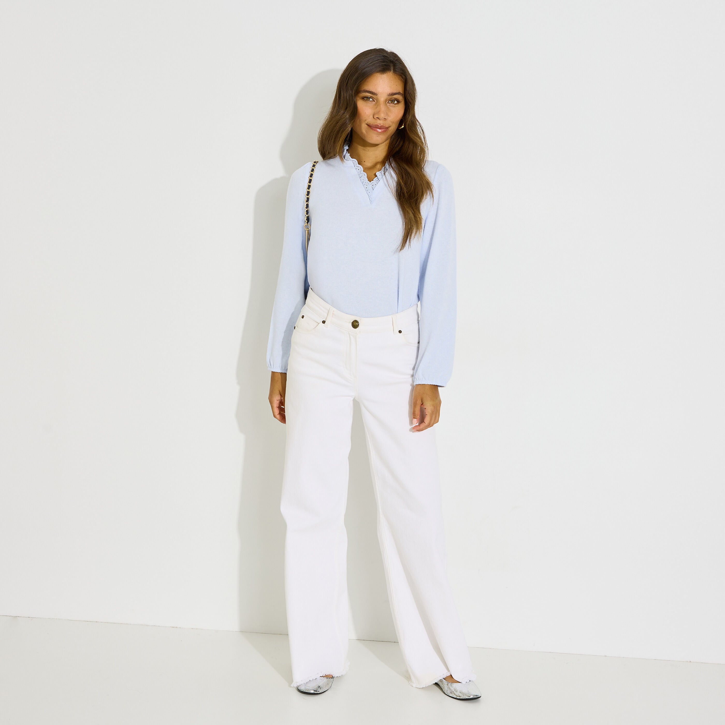 T-shirt uni col mao femme