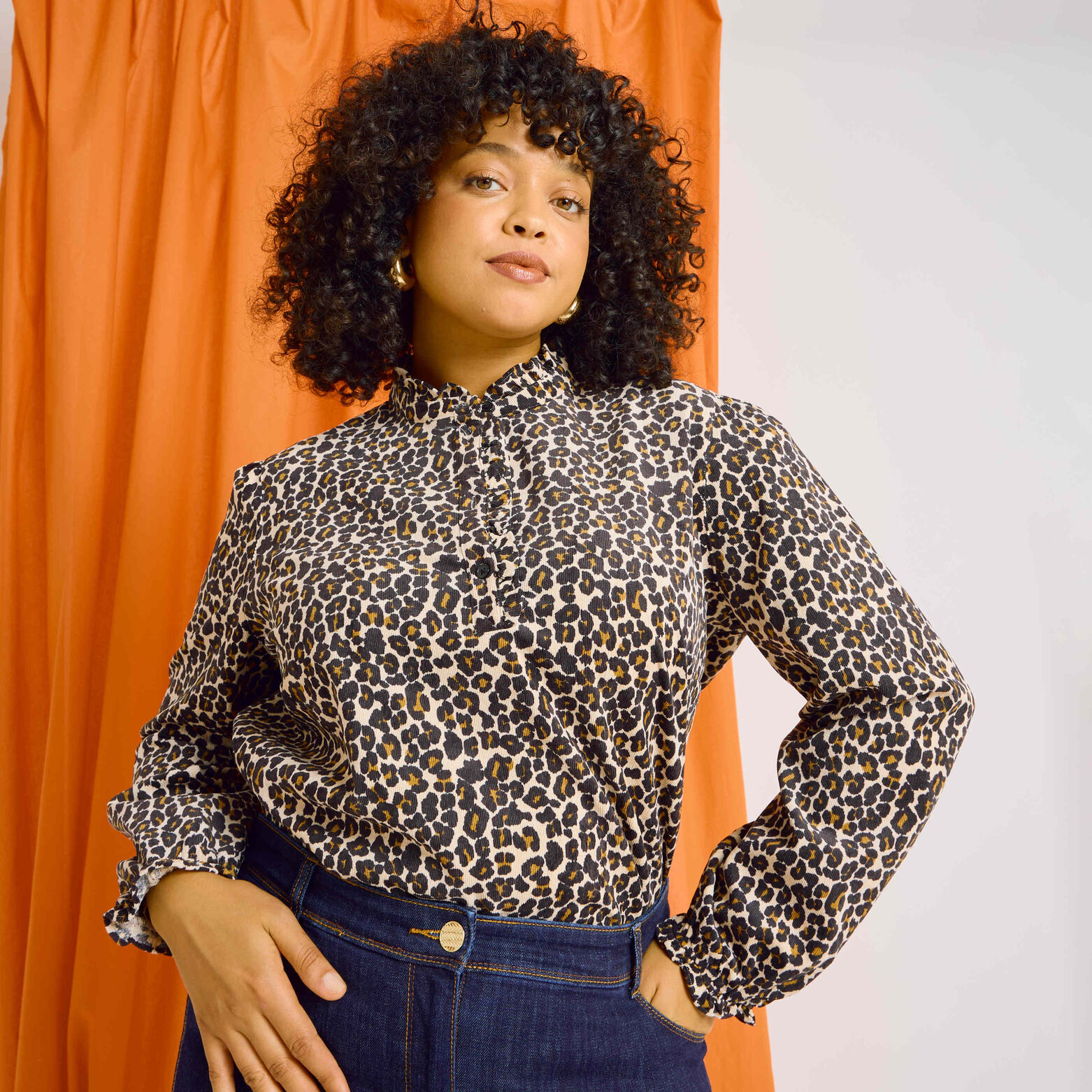 Blouse en velours imprimé léopard femme BEIGE Graindemalice