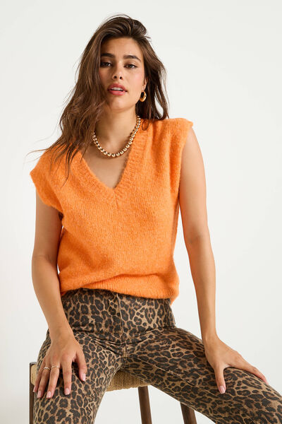 Pull sans manches col V femme