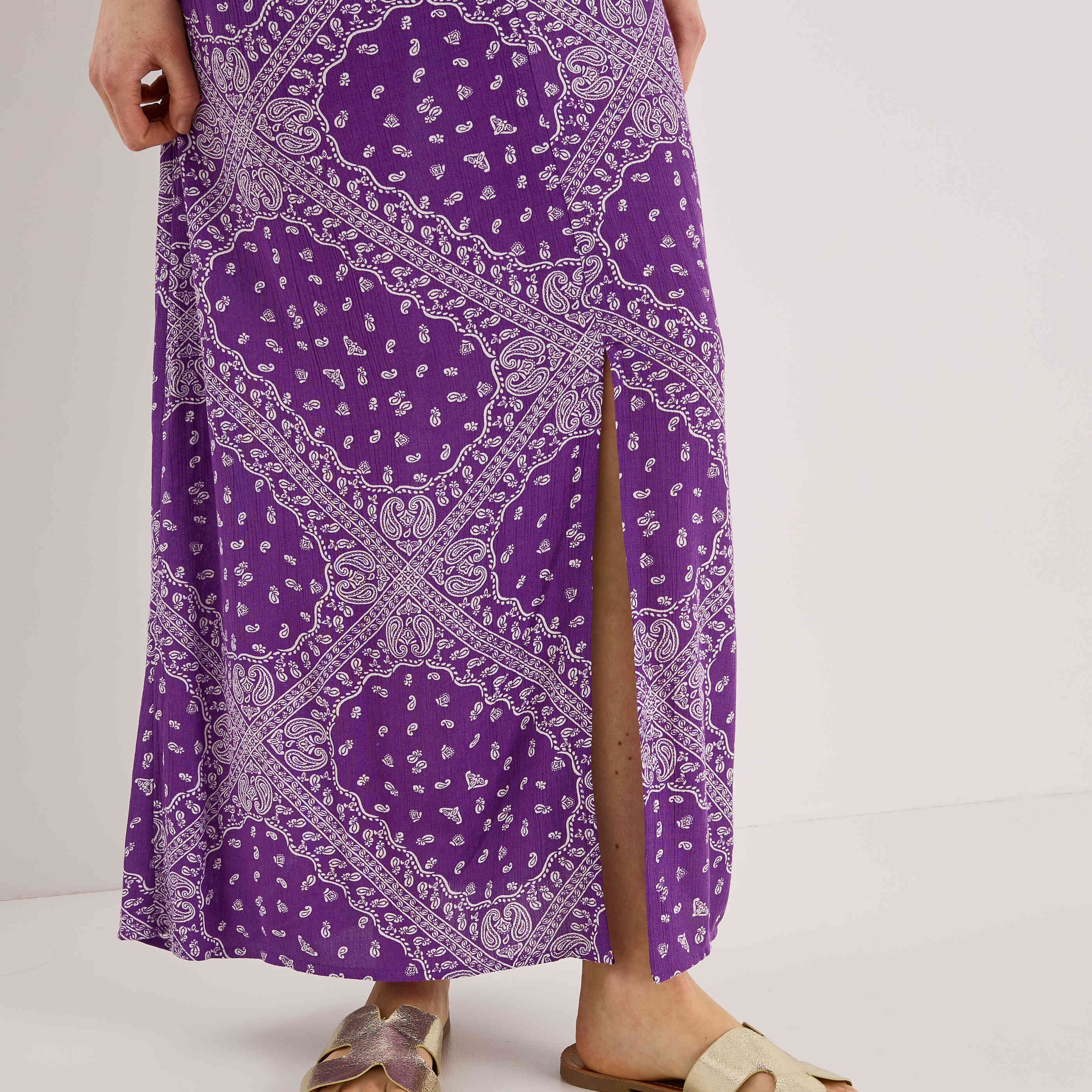 Robe longue imprim&eacute;e &agrave; bretelles