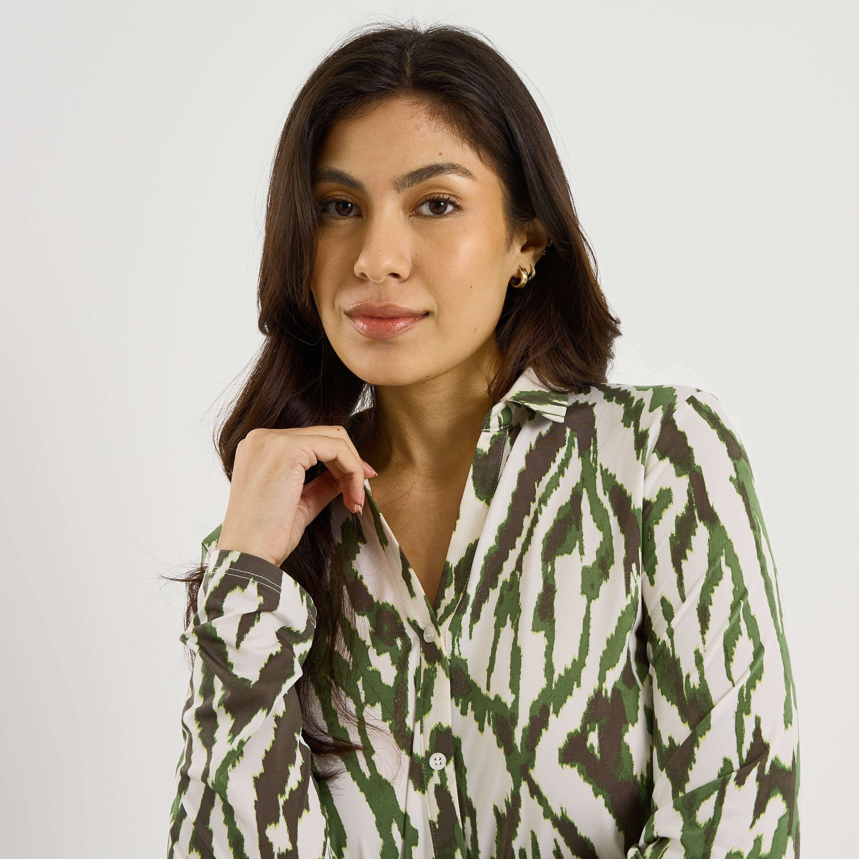 Chemise en maille fluide imprim&eacute;e femme