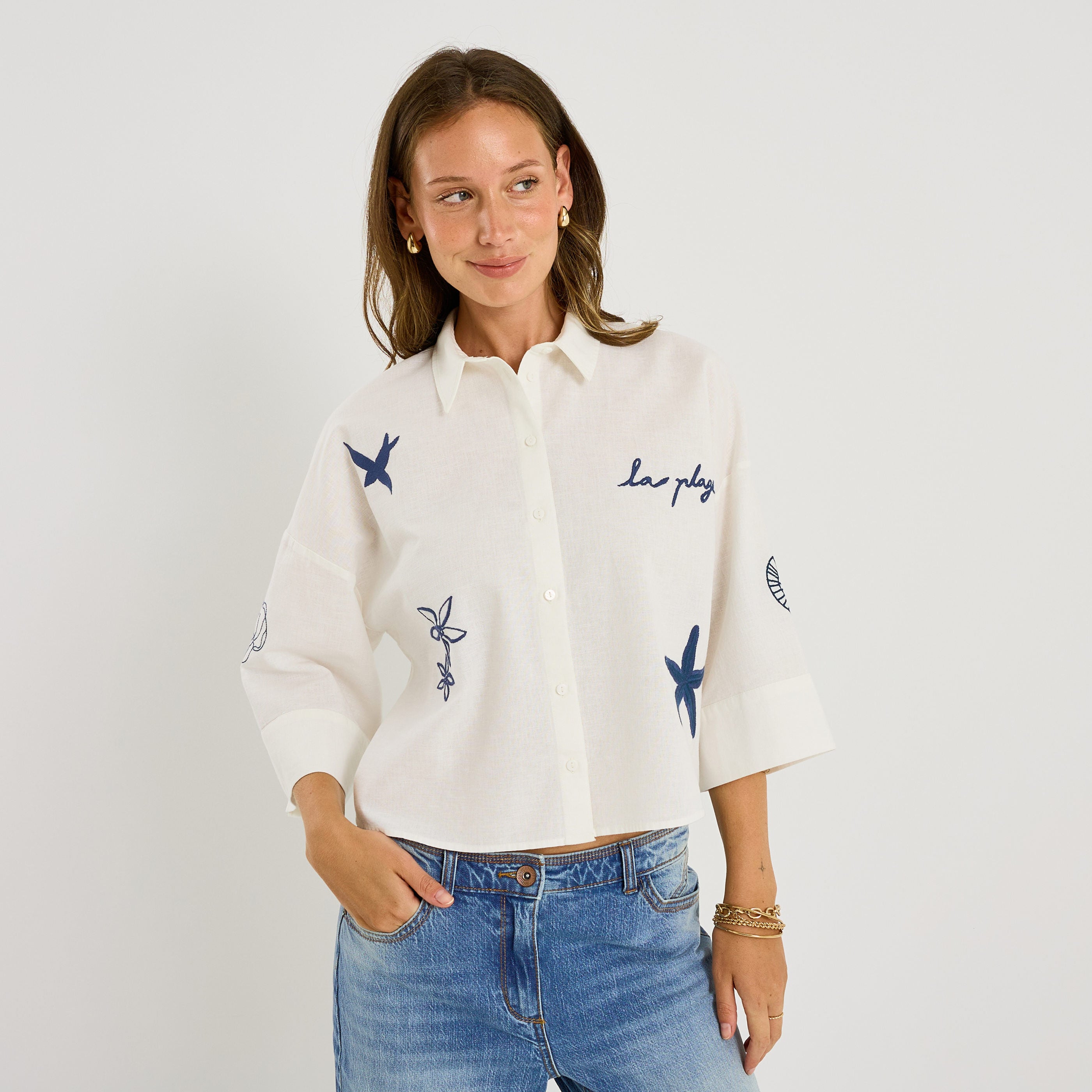 Chemise oversize brod&eacute;e femme