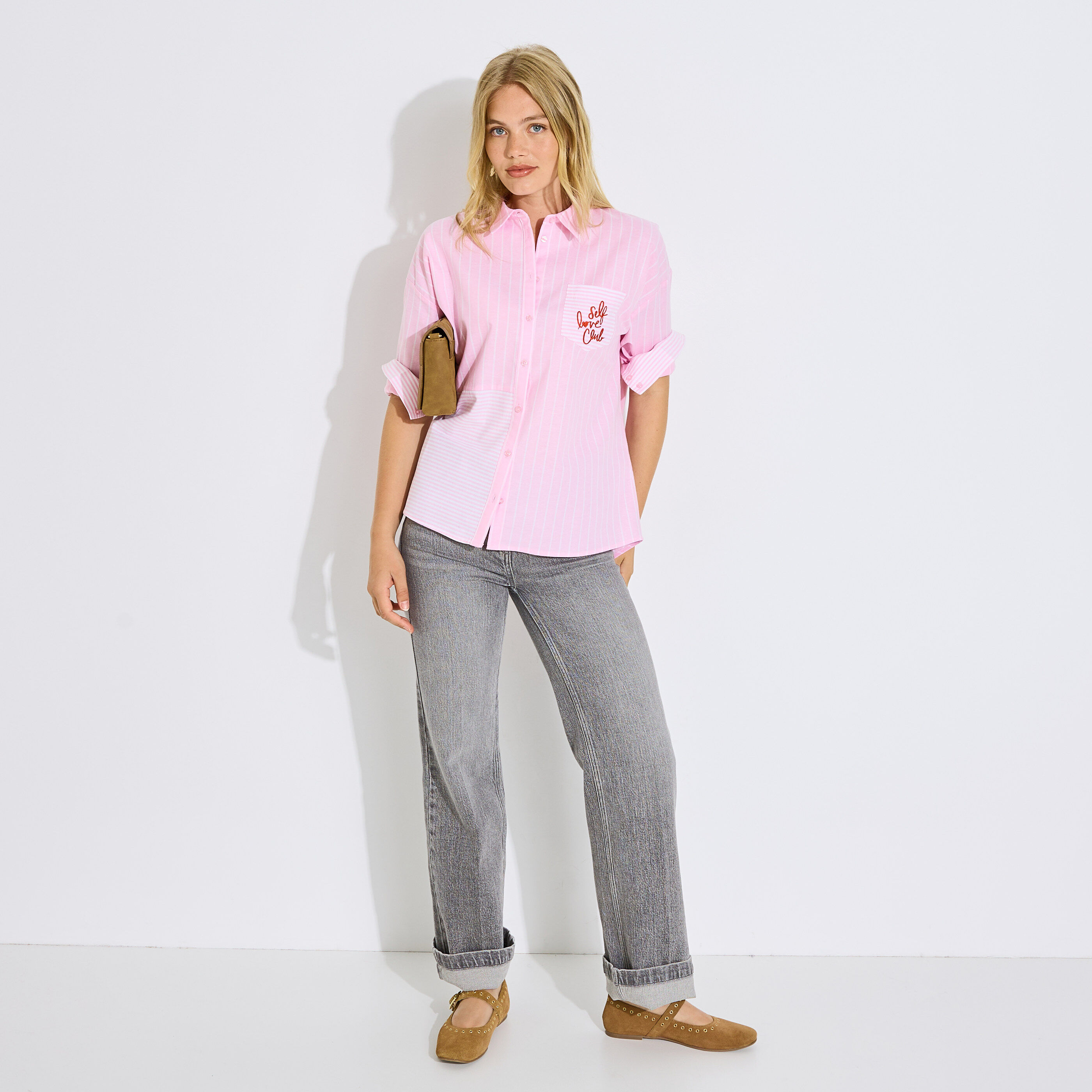 Chemise ray&eacute;e broderie femme