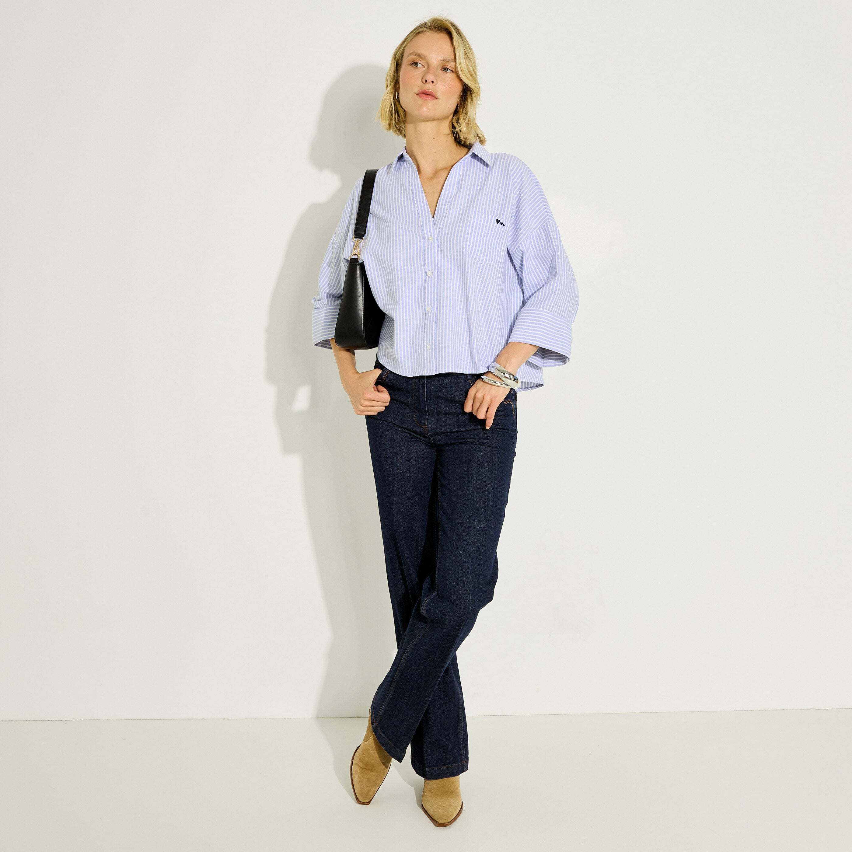 Chemise ray&eacute;e manches 3/4 femme