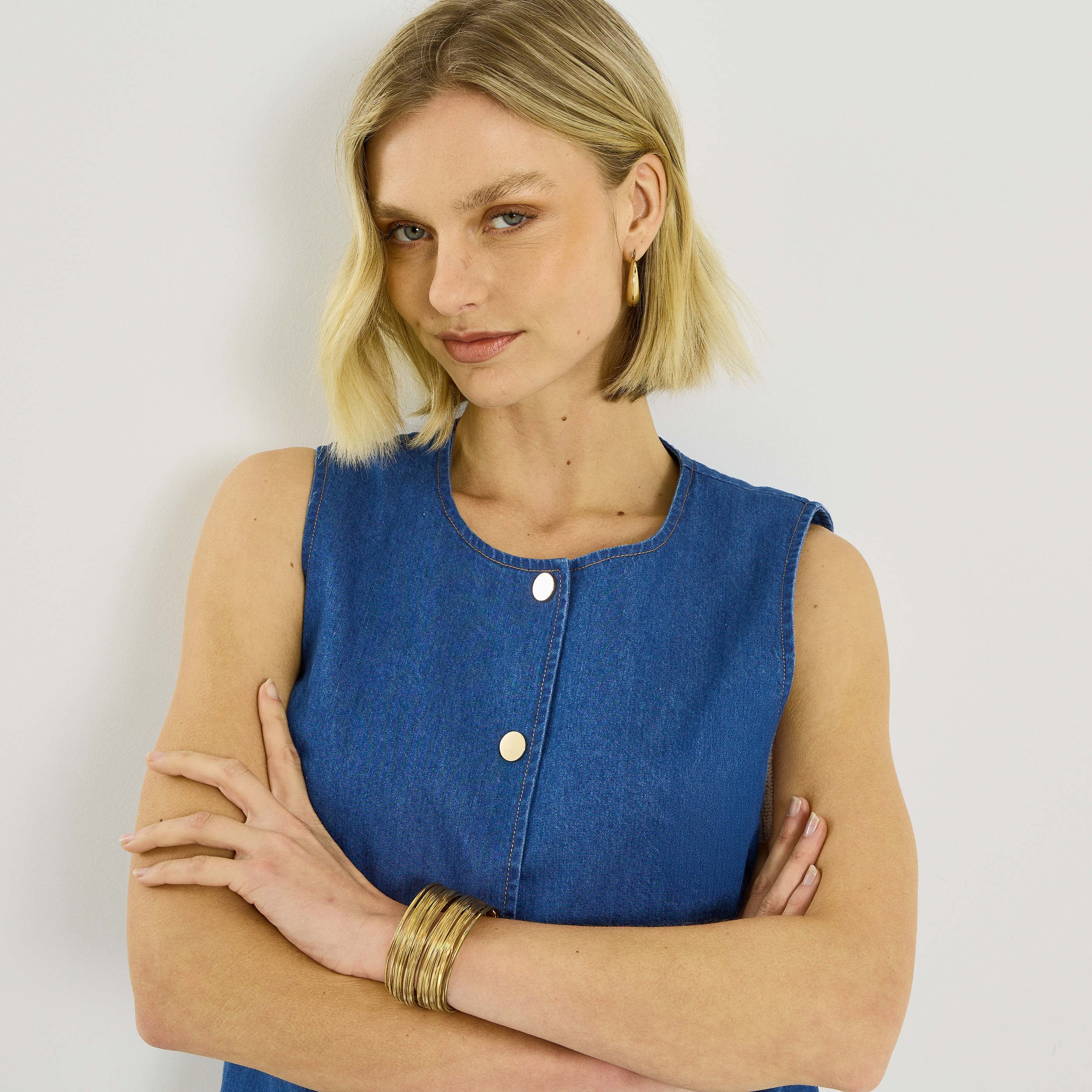 Top sans manches en denim femme