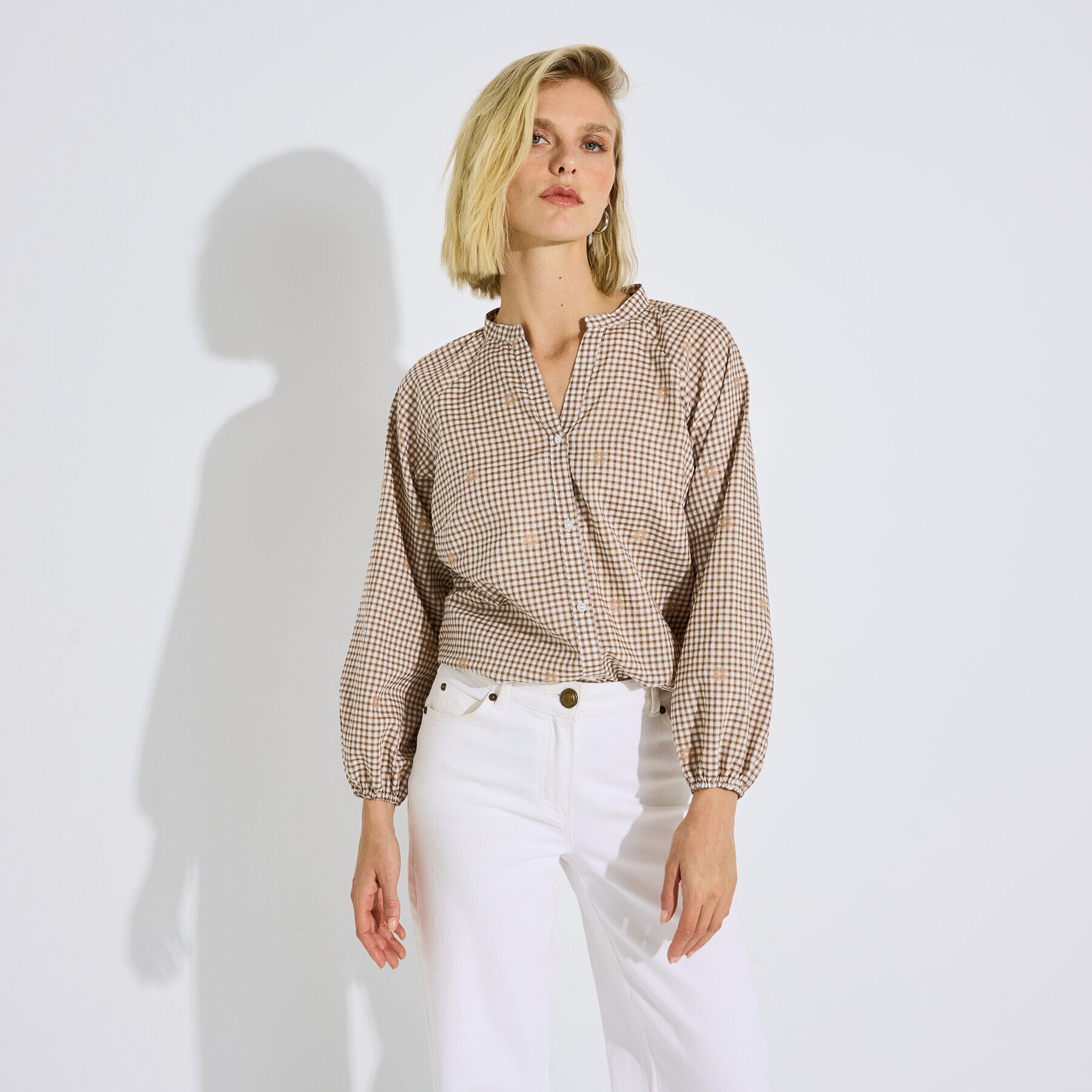 Blouse vichy motif fleurs femme