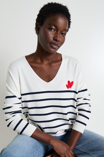 Pull col V femme