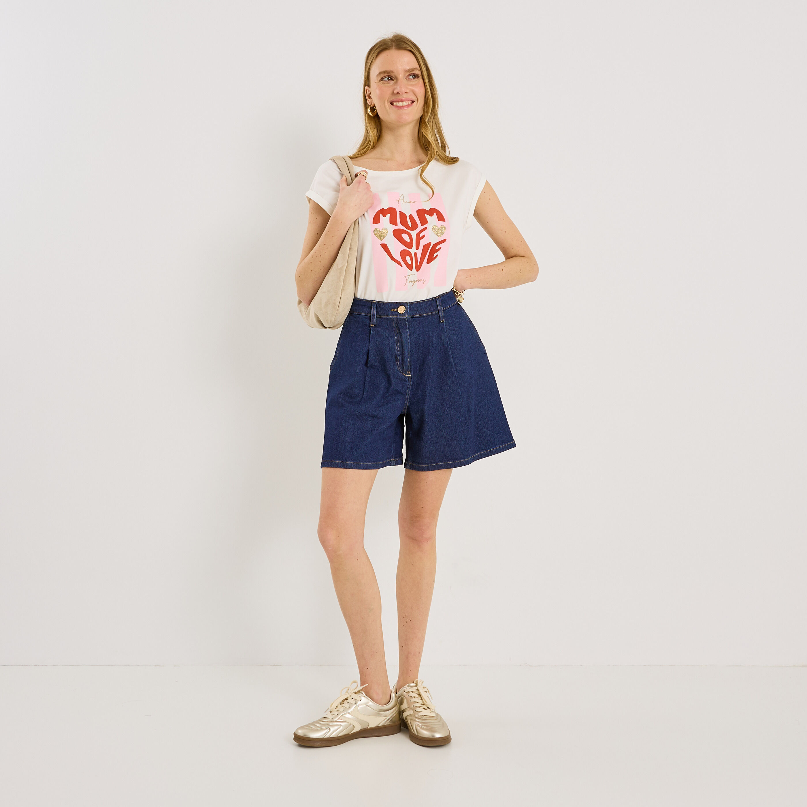 T-shirt col rond print c&oelig;ur femme