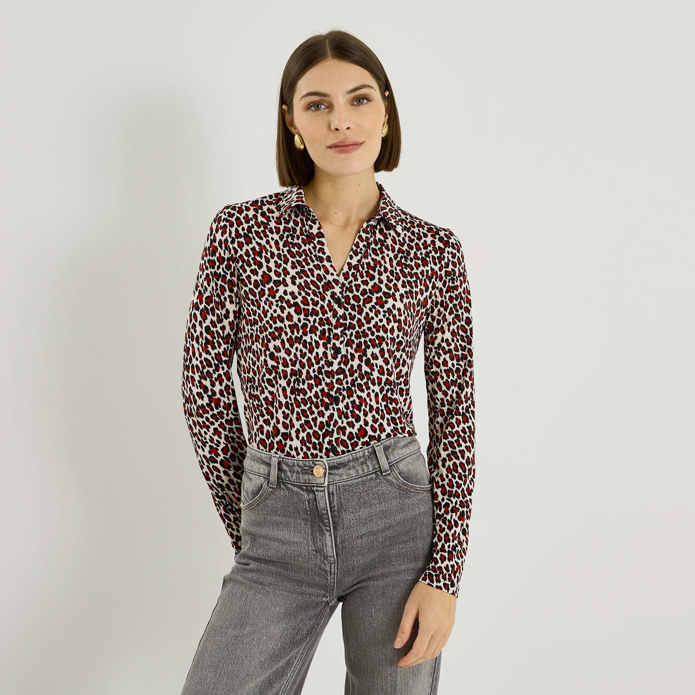 Chemise en maille imprim&eacute; l&eacute;opard femme