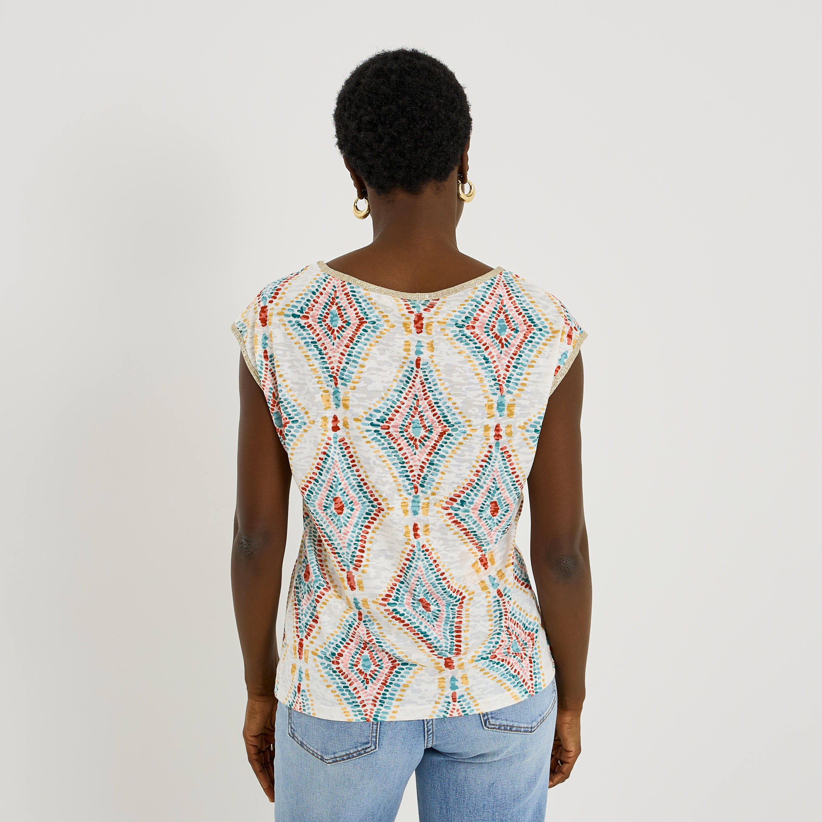 T-shirt col rond imprim&eacute; femme