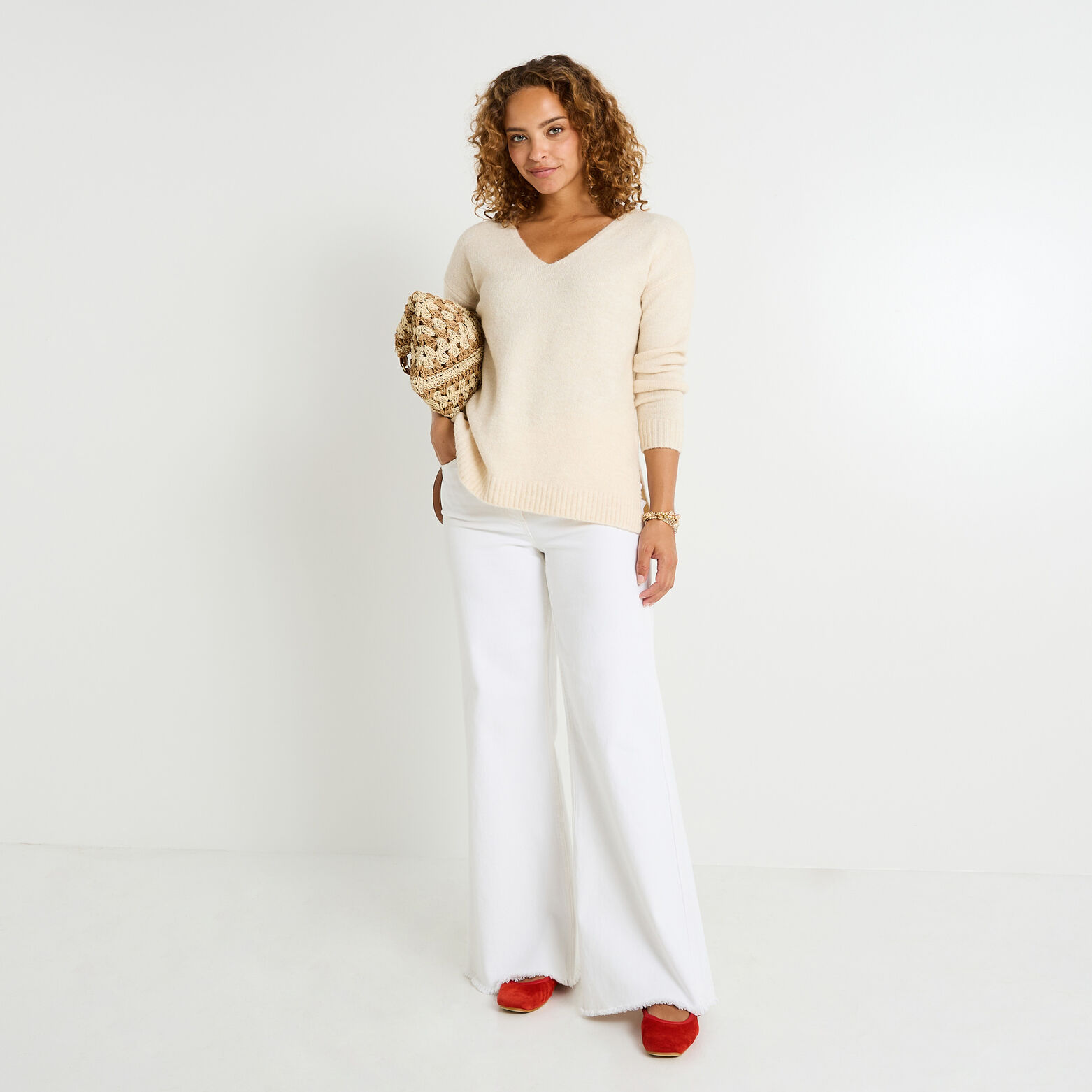 Pull col V femme