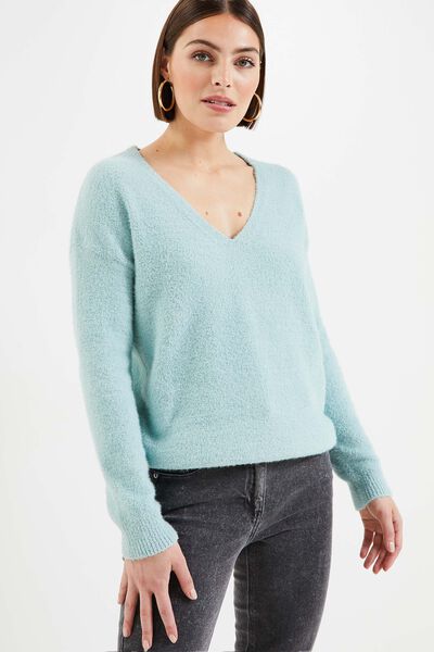 Pull fluffy col V femme