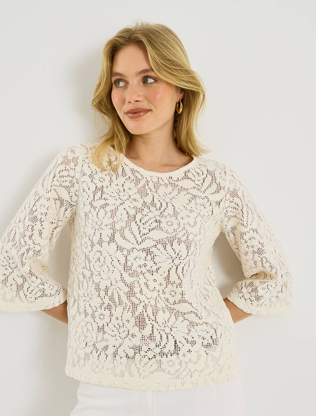 T-shirt d&eacute;tails ajour&eacute;s femme