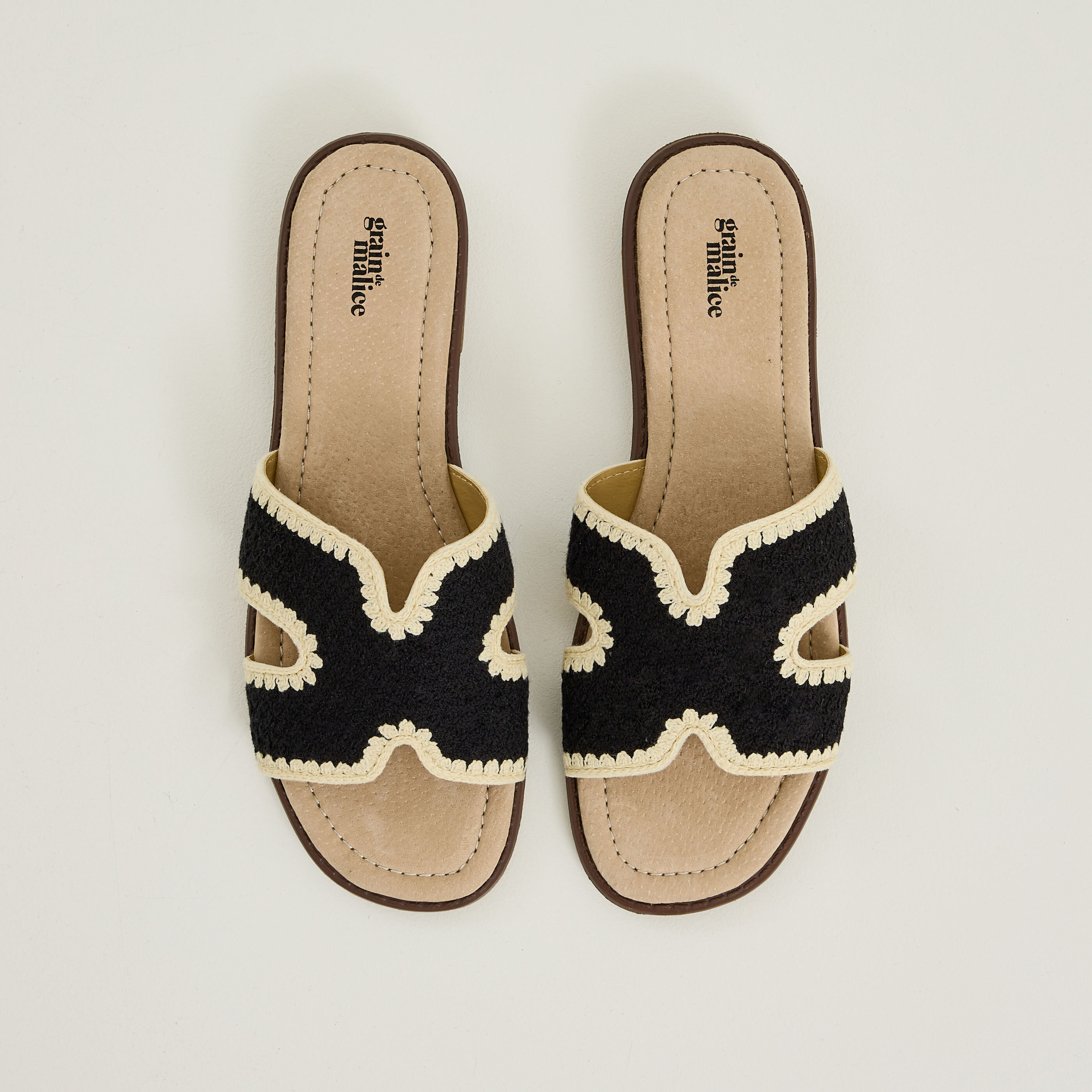 Mules plates en crochet bicolore femme