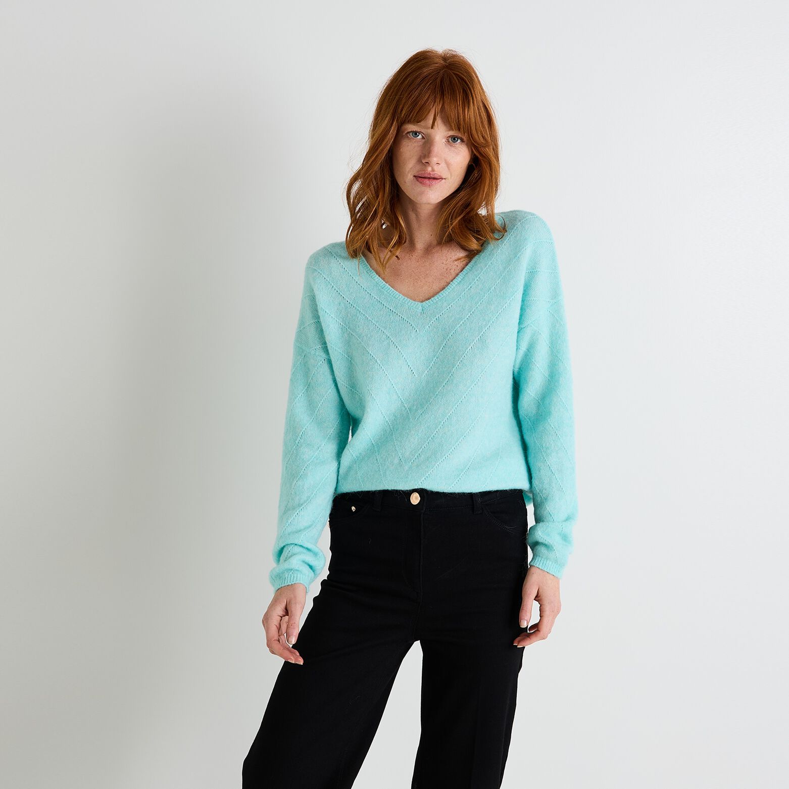 Pull col V femme