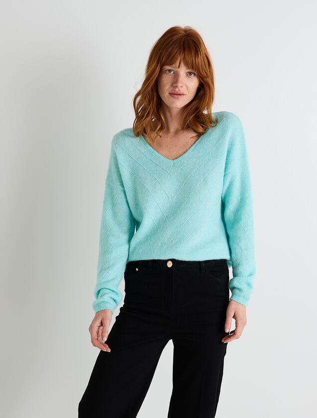 Pull col V femme