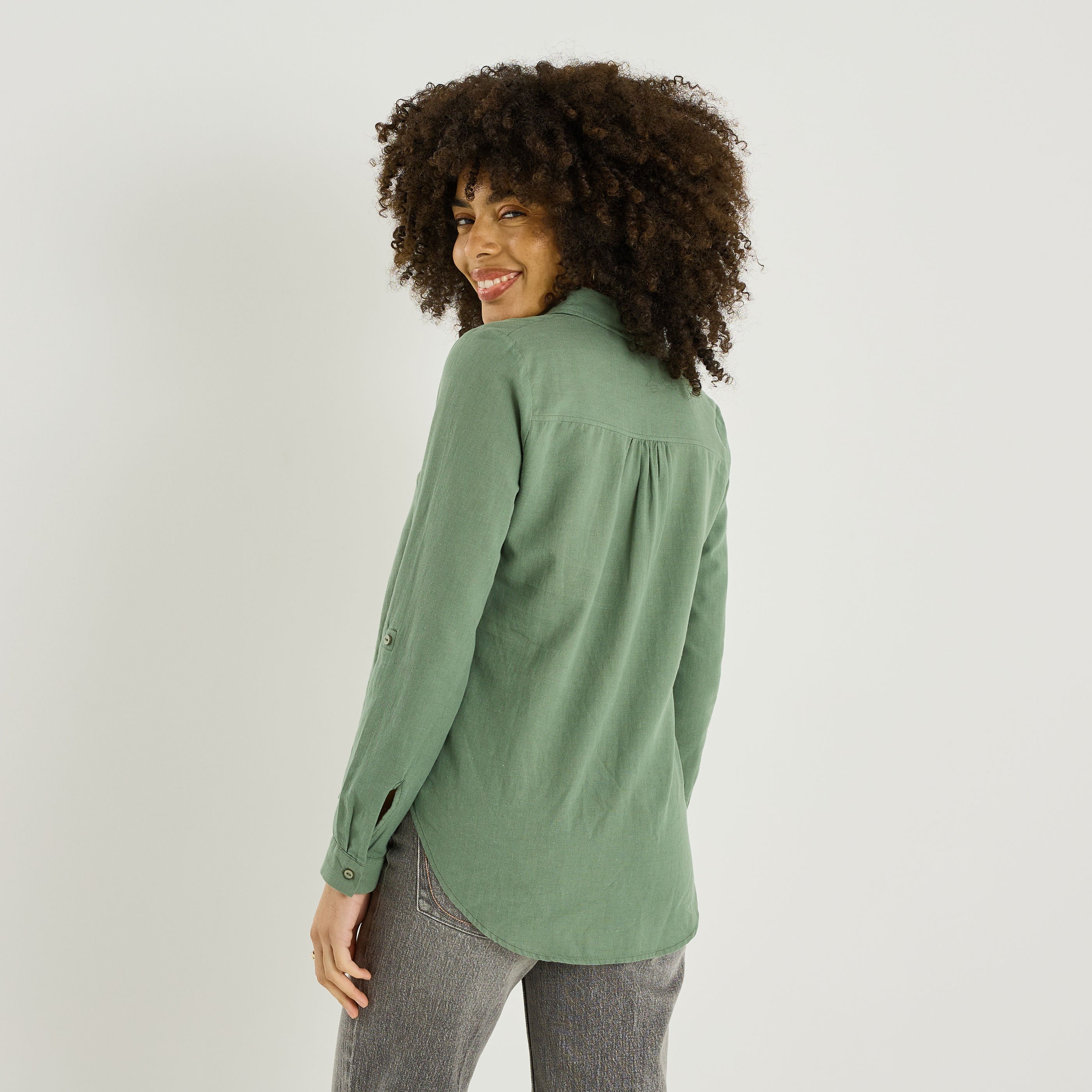 Vareuse unie en lin m&eacute;lang&eacute; femme