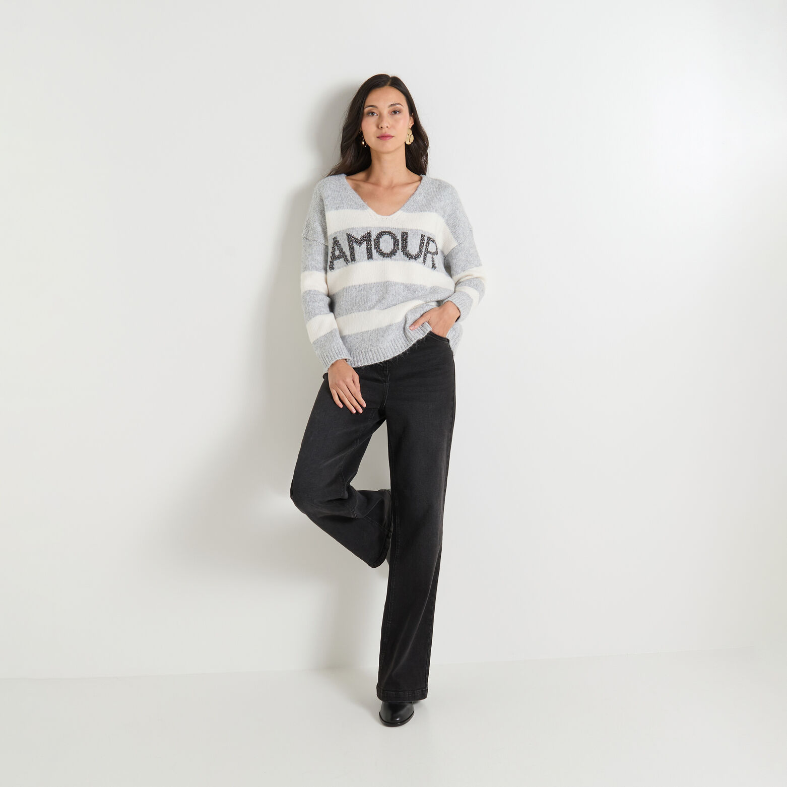 Pull col V femme