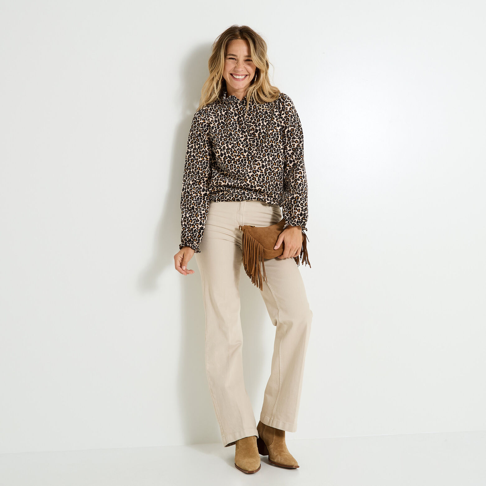 Blouse en velours imprimé léopard femme