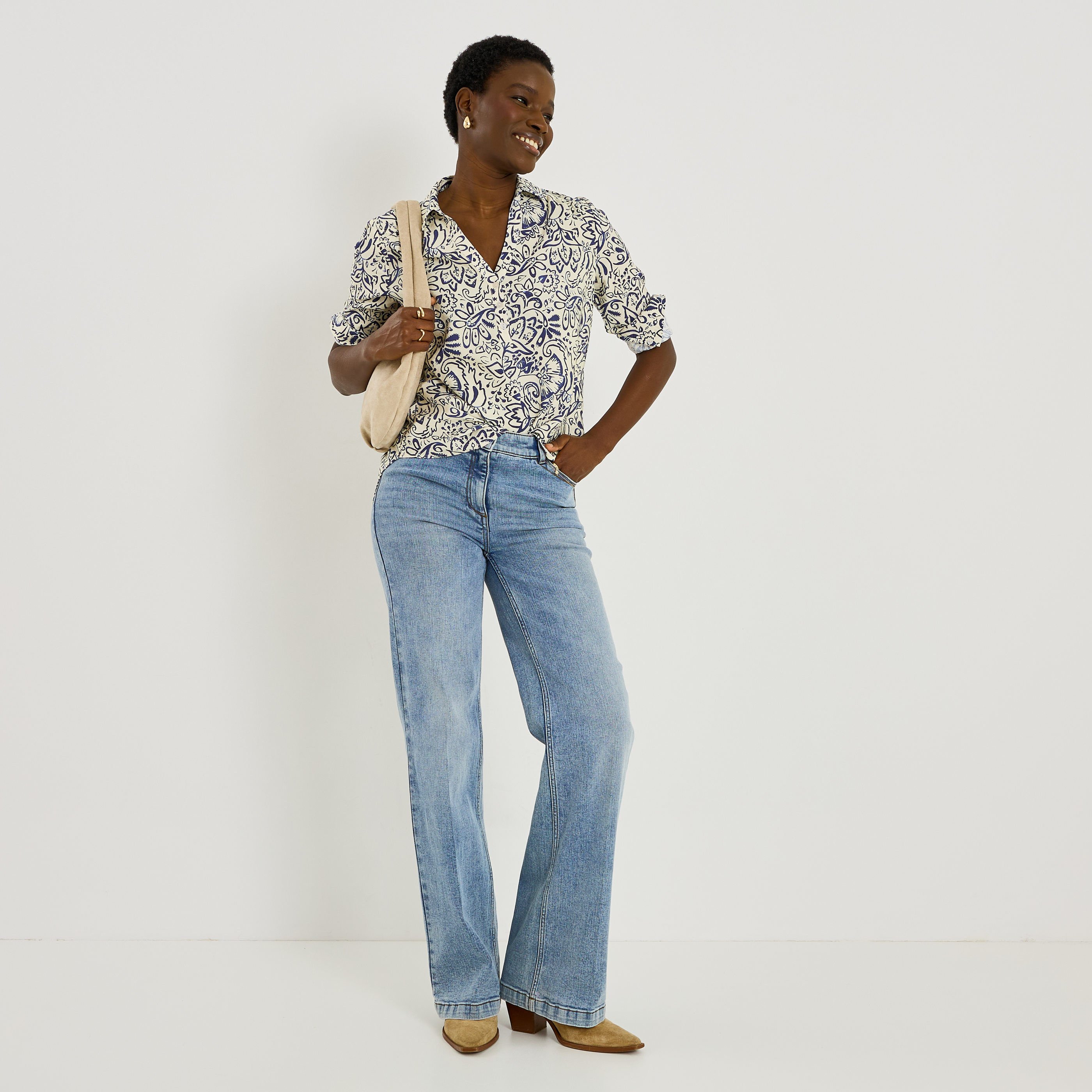 Blouse bicolore imprim&eacute; floral femme