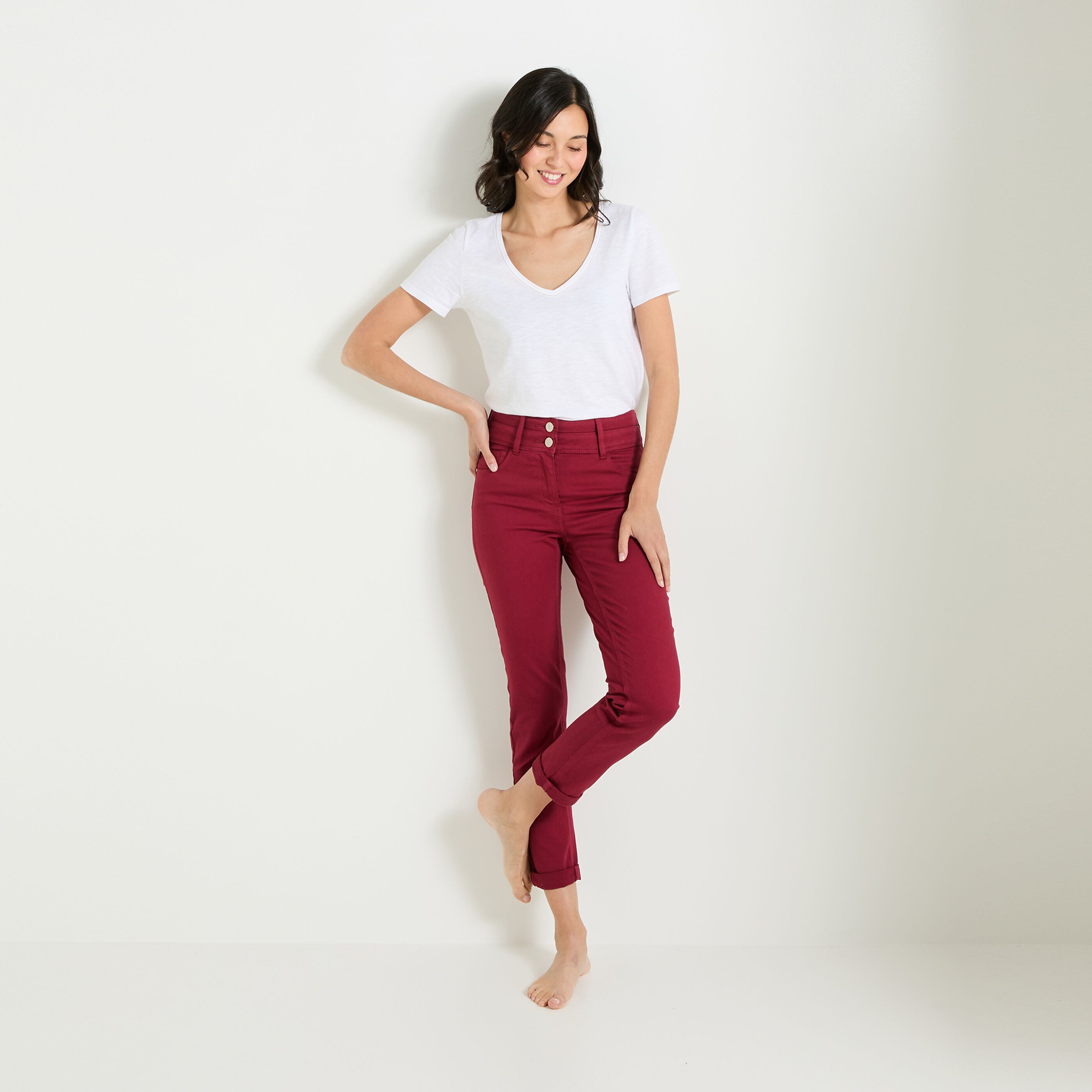 Jean bordeaux taille haute outlet