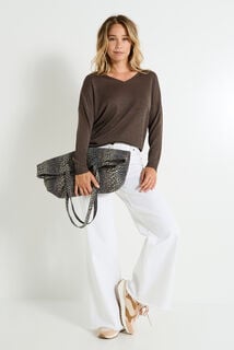 Pull brillant à col V femme