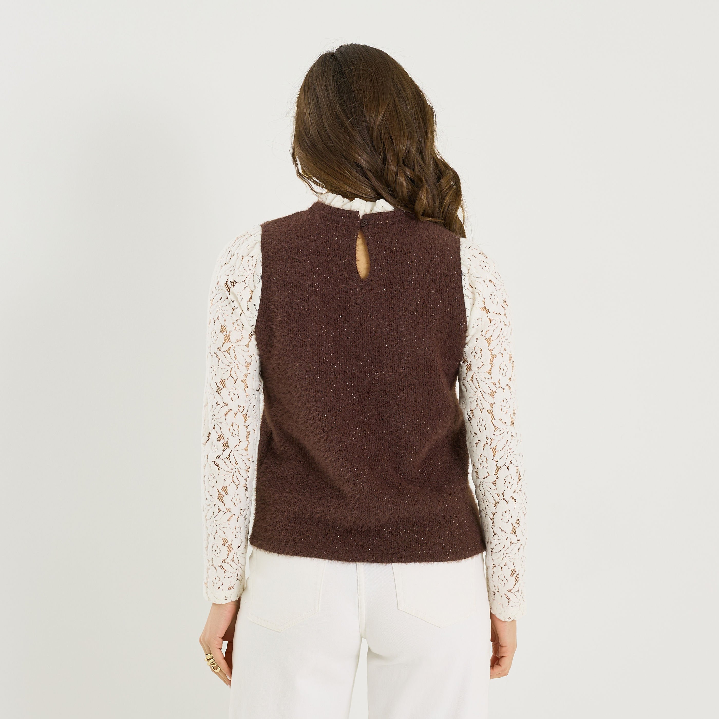 T-shirt bi-mati&egrave;re brillant femme