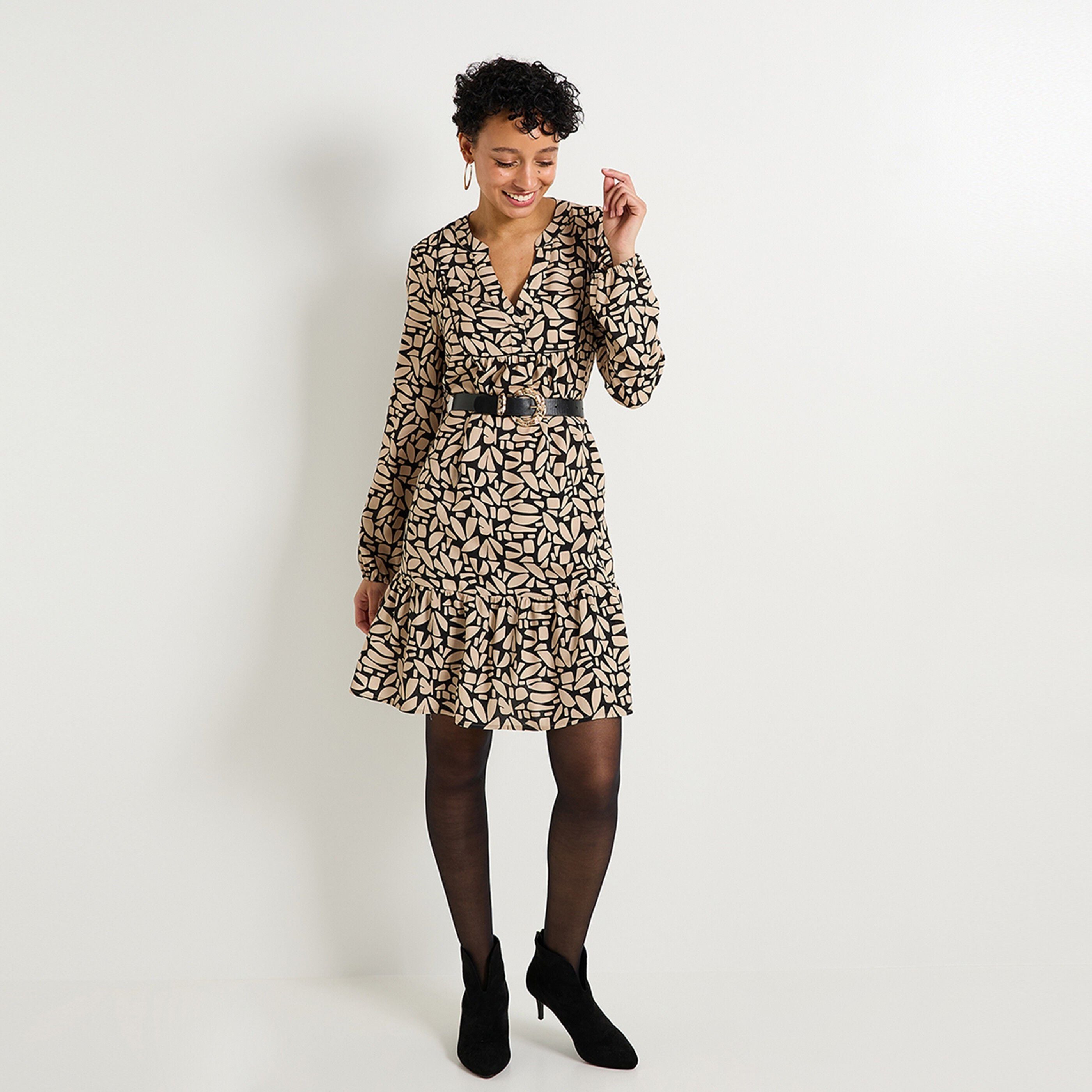 Robe imprim&eacute;e col V femme