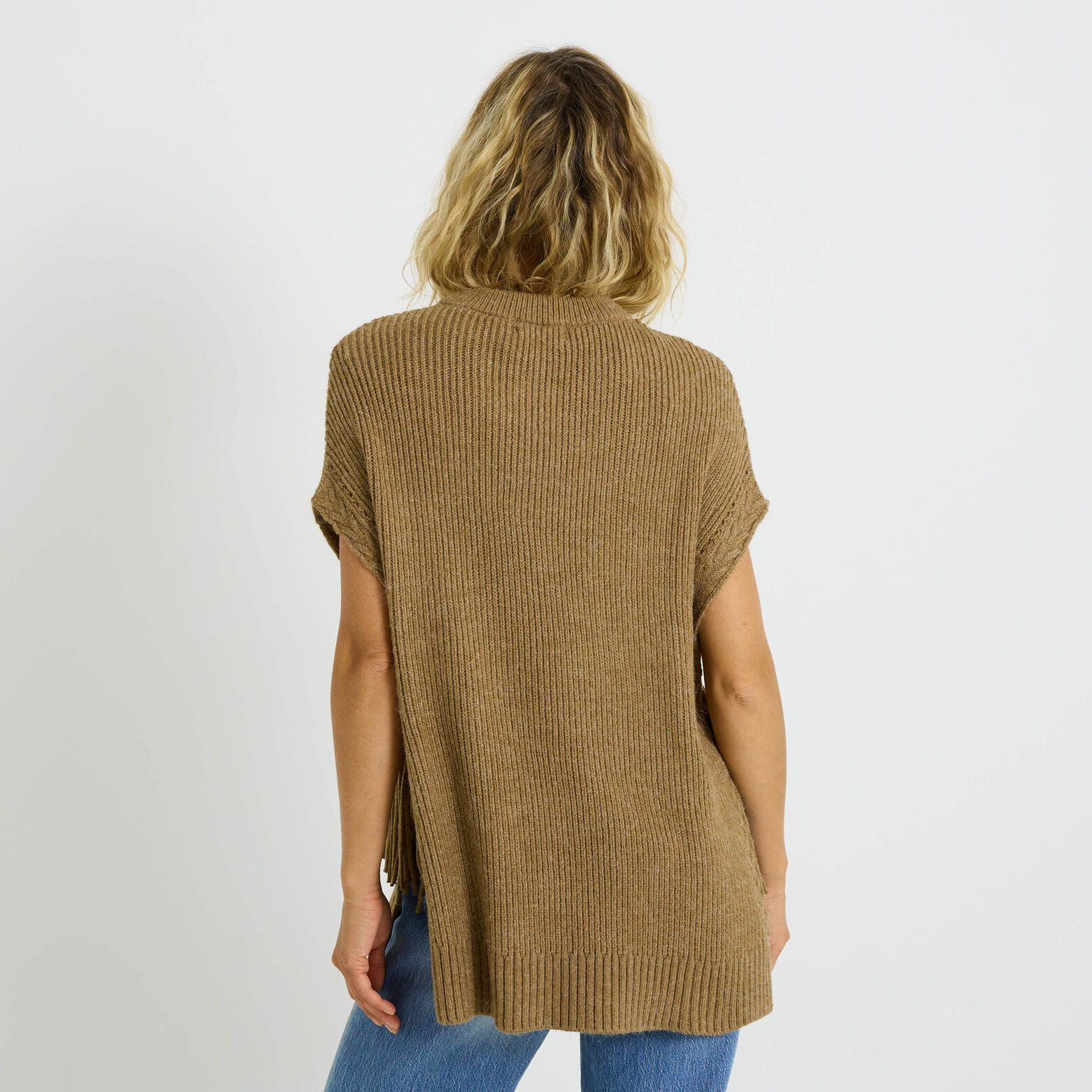 Pull sans manches à franges femme