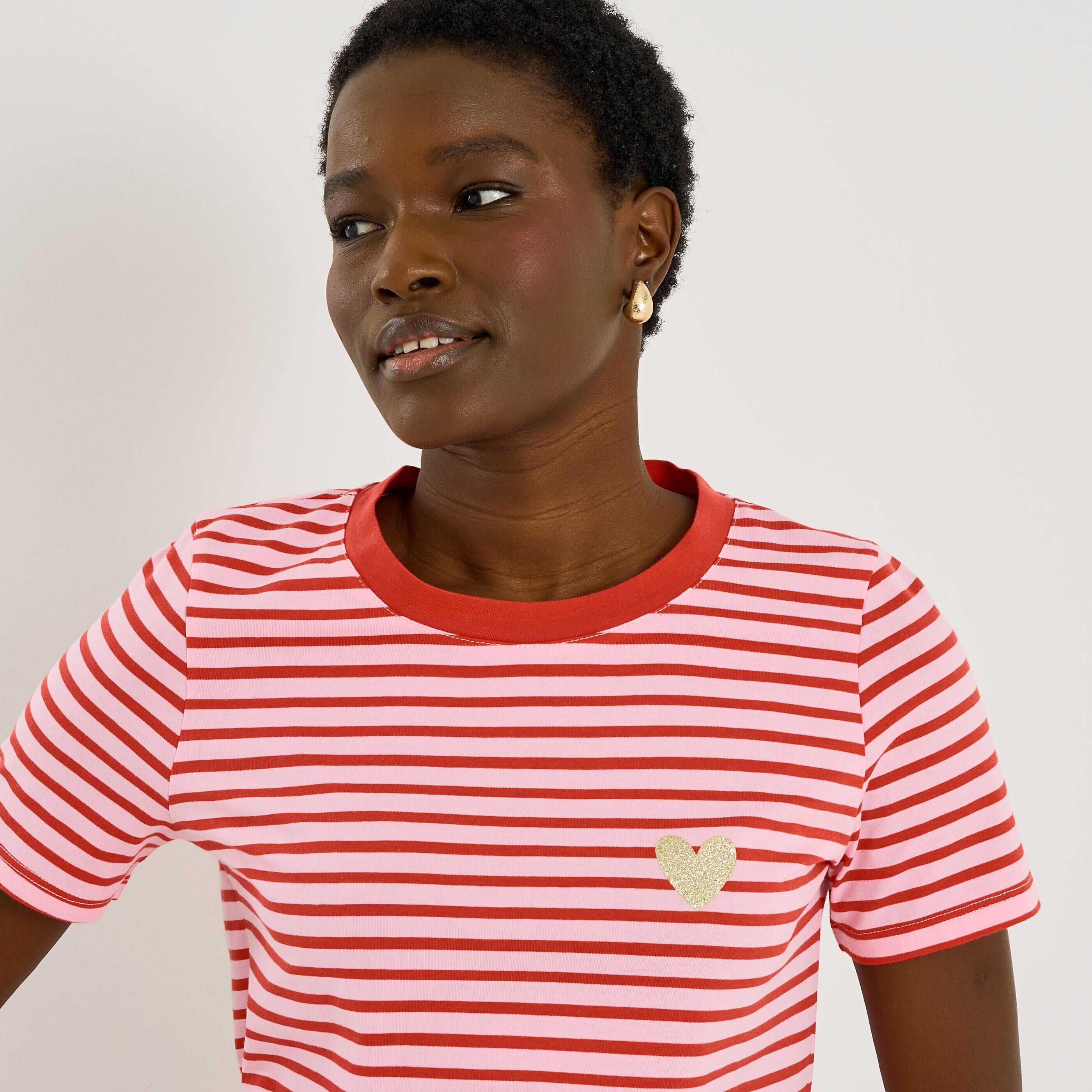 T-shirt col rond motif ray&eacute; femme